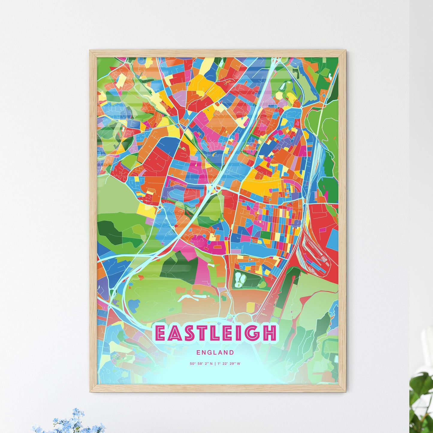 Colorful EASTLEIGH ENGLAND Fine Art Map Crazy Colors