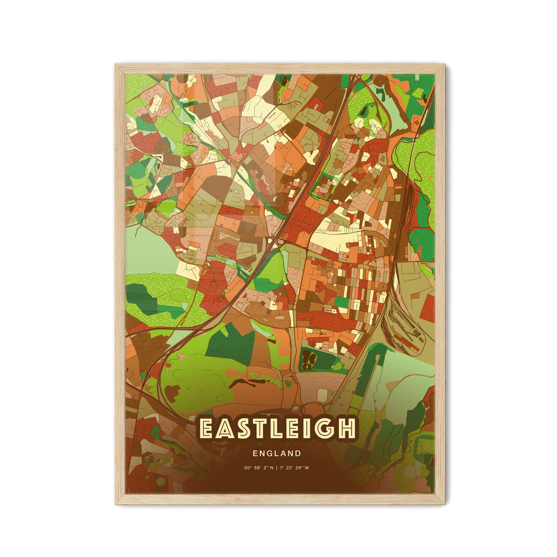 Colorful EASTLEIGH ENGLAND Fine Art Map Farmhouse