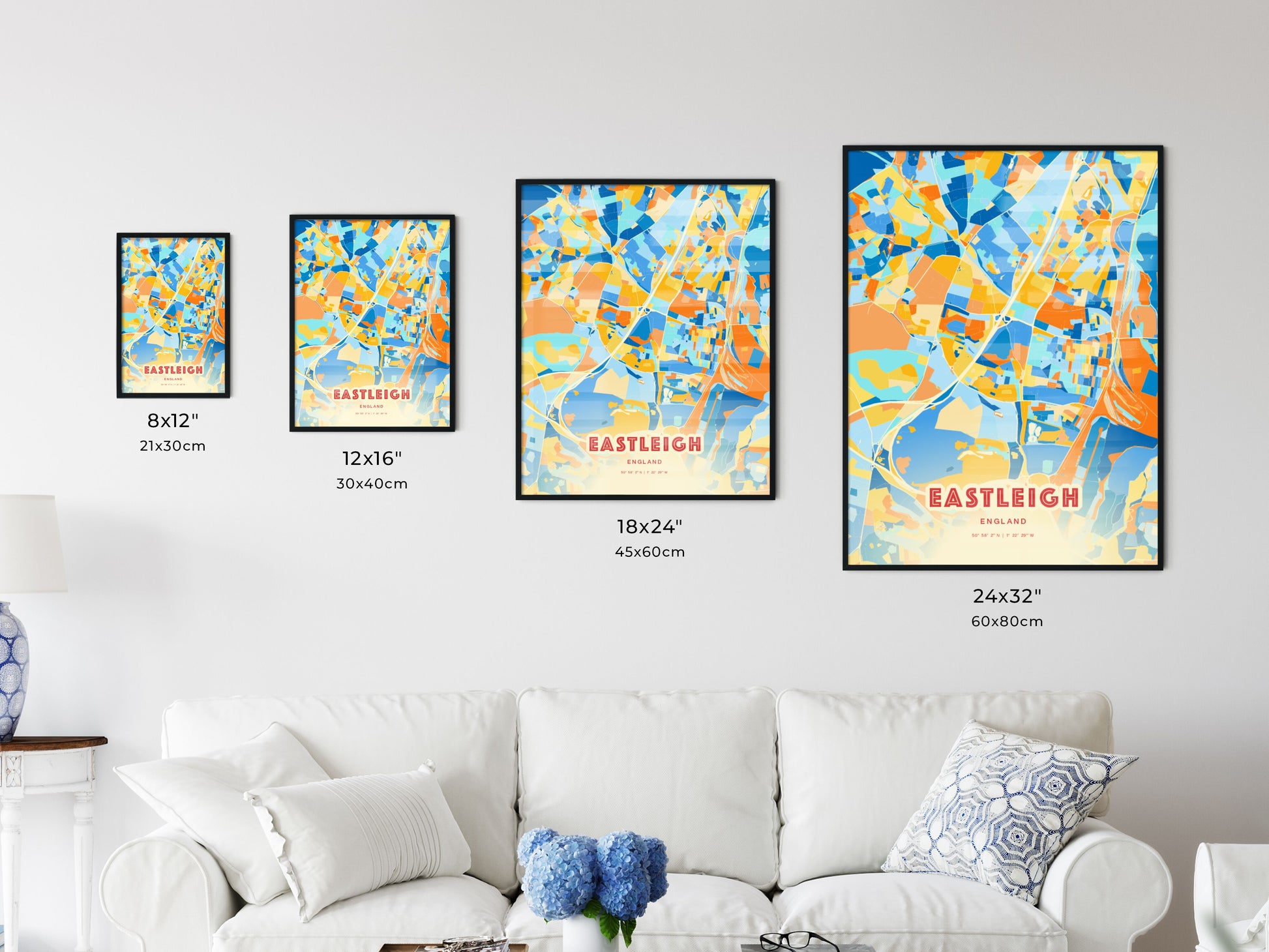 Colorful EASTLEIGH ENGLAND Fine Art Map Blue Orange