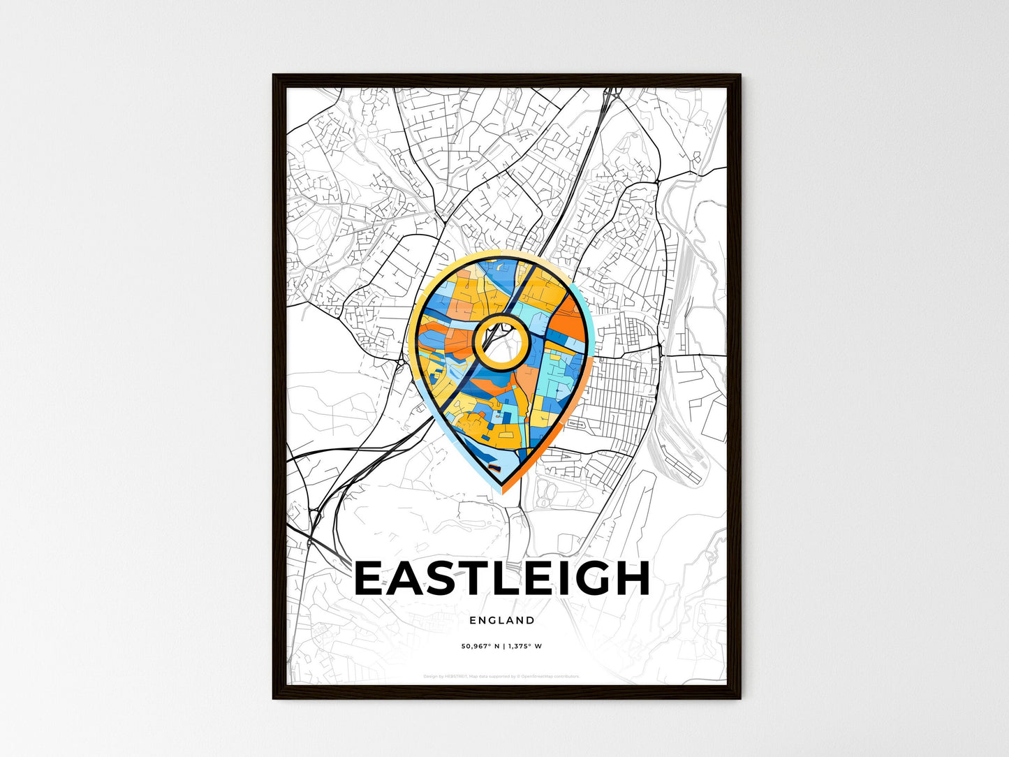 Eastleigh England wedding art map with pointer icon