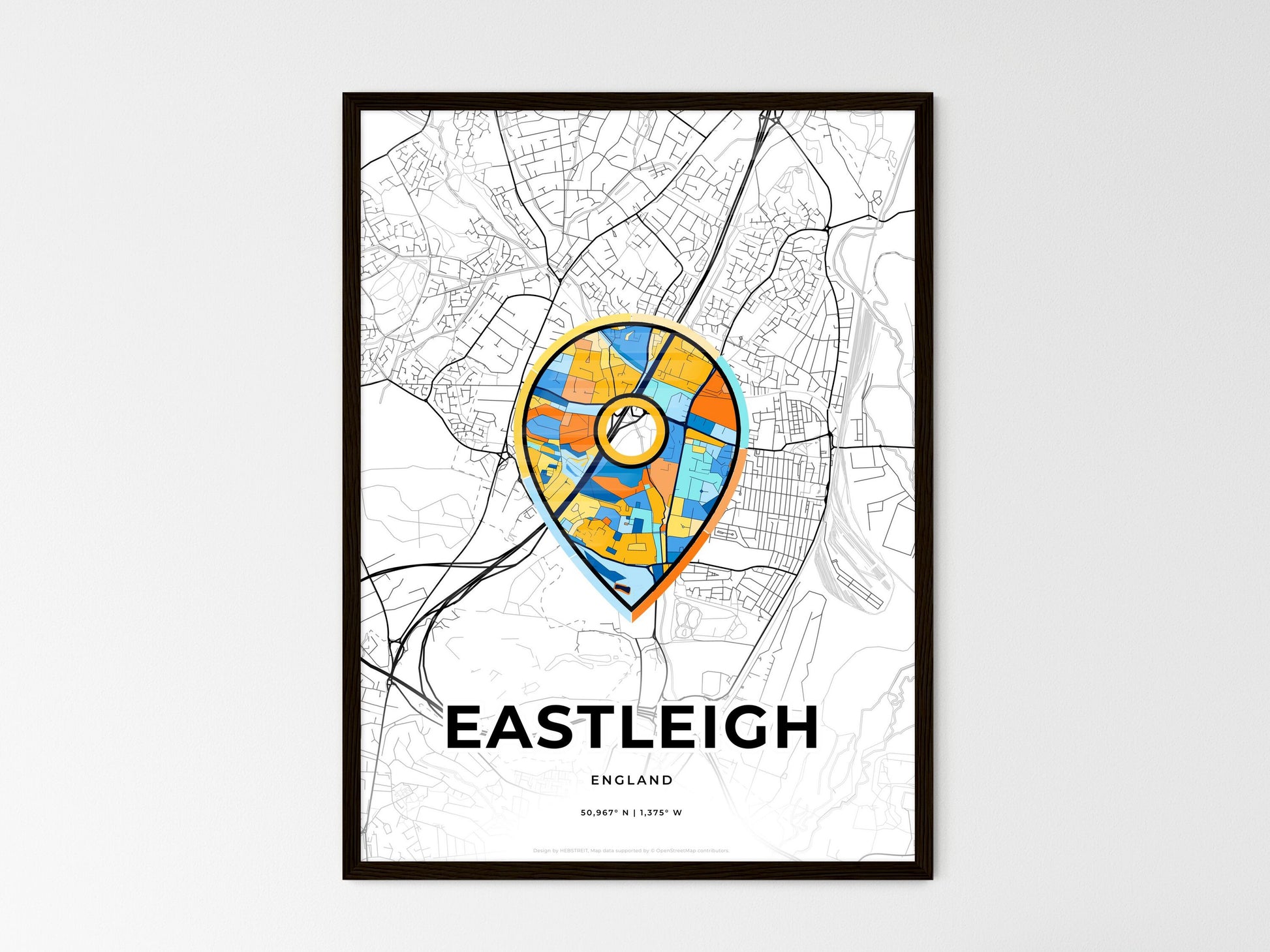 Eastleigh England wedding art map with pointer icon