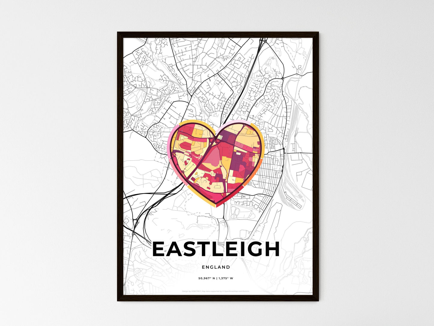 Eastleigh England wedding art map with heart icon