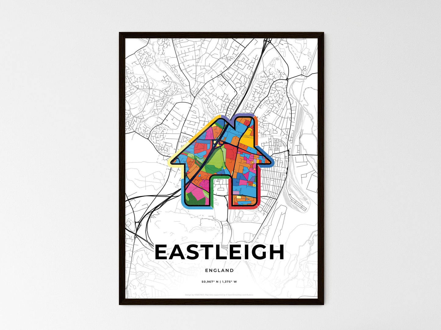 Eastleigh England wedding art map with home icon
