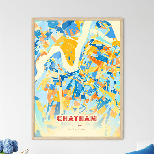 Colorful Chatham England Fine Art Map Blue Orange