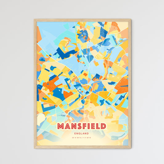 Colorful Mansfield England Fine Art Map Blue Orange