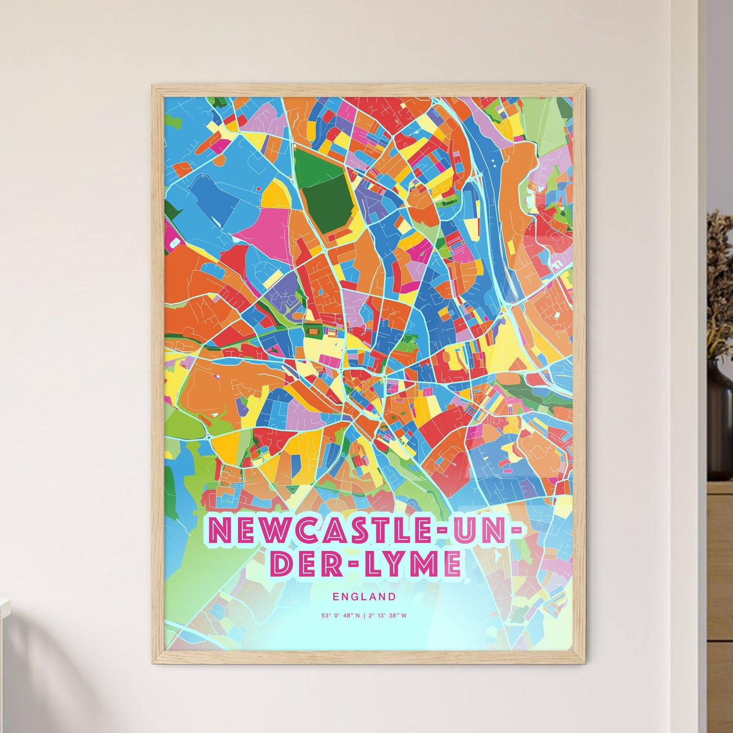 Colorful NEWCASTLE-UNDER-LYME ENGLAND Fine Art Map Crazy Colors