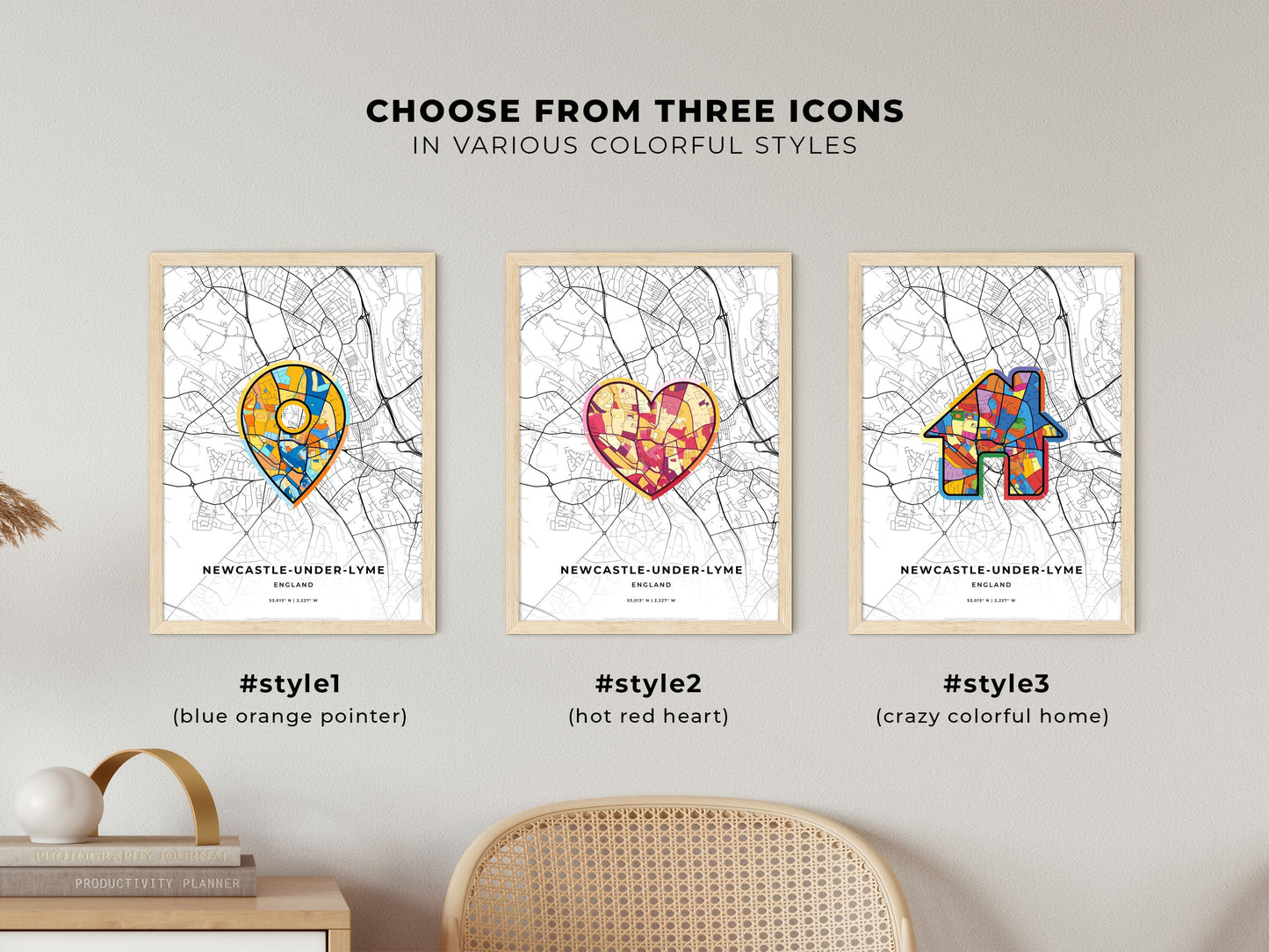 Newcastle-Under-Lyme England maps with colorful icons