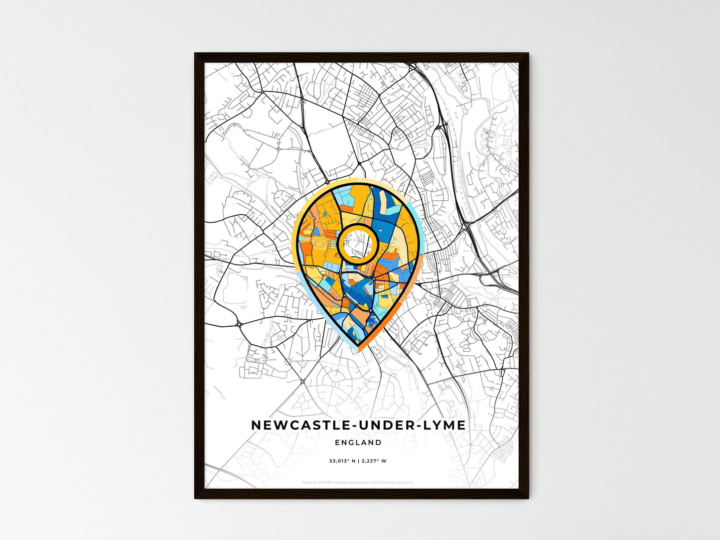 Newcastle-Under-Lyme England wedding art map with pointer icon