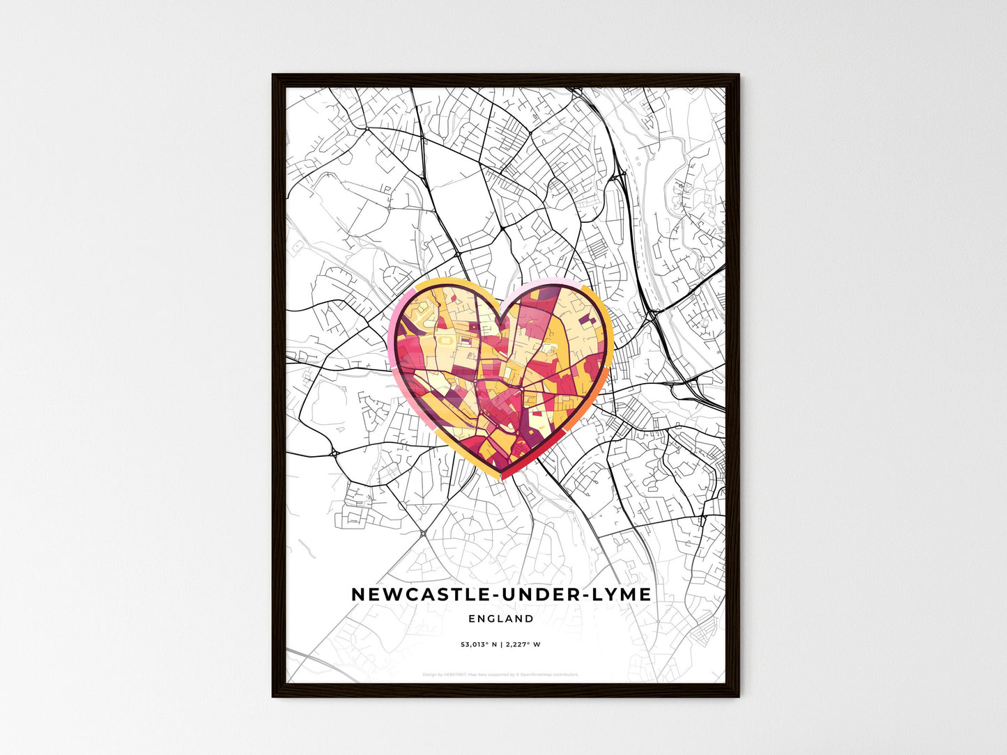 Newcastle-Under-Lyme England wedding art map with heart icon