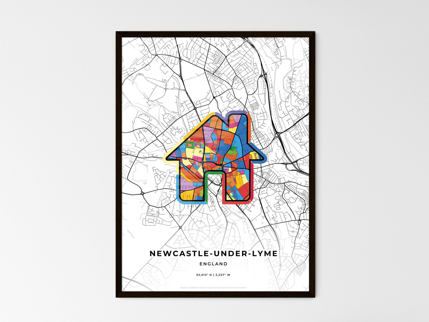 Newcastle-Under-Lyme England wedding art map with home icon