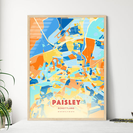 Colorful Paisley Scotland Fine Art Map Blue Orange