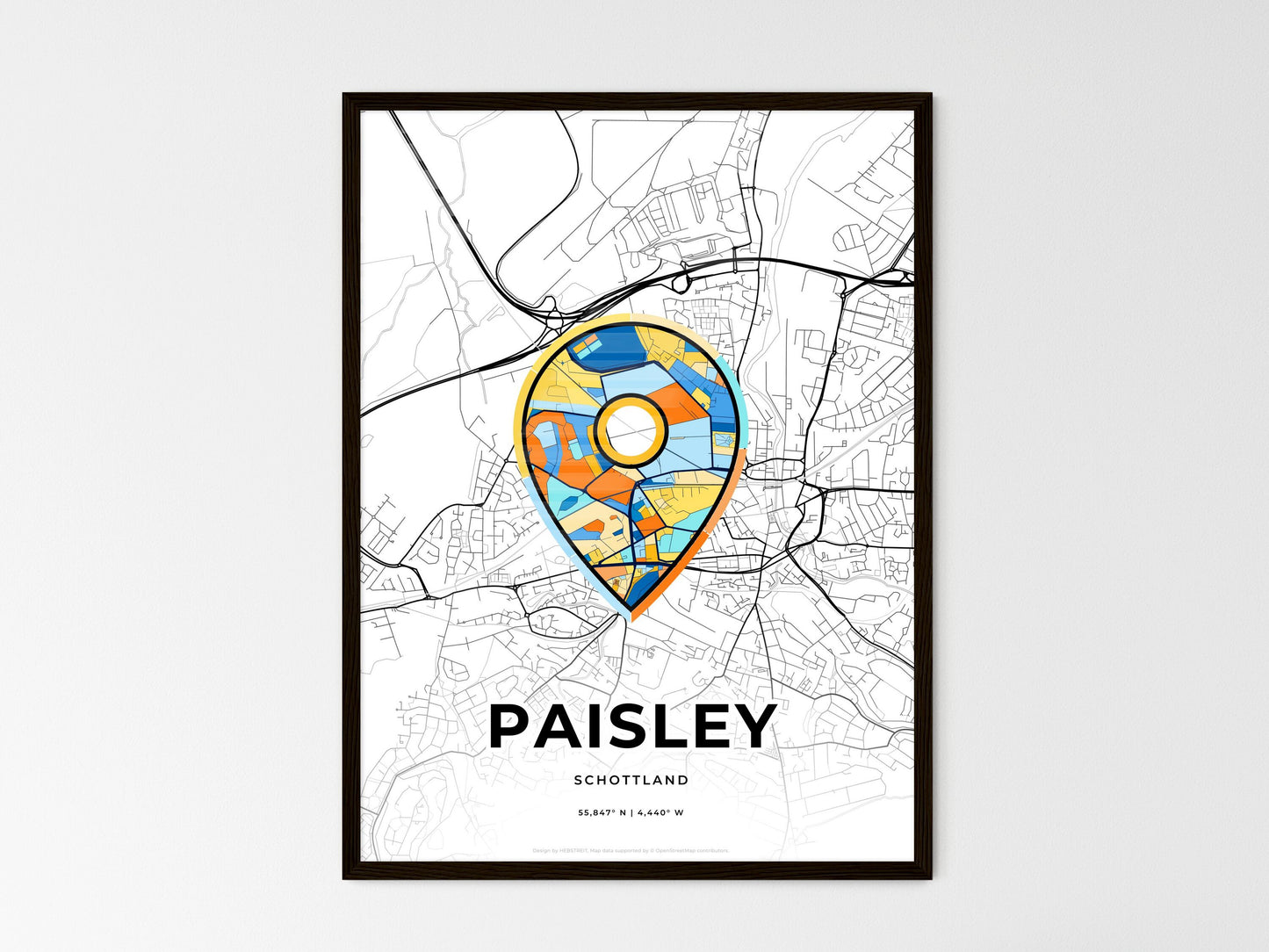 Paisley Scotland wedding art map with pointer icon