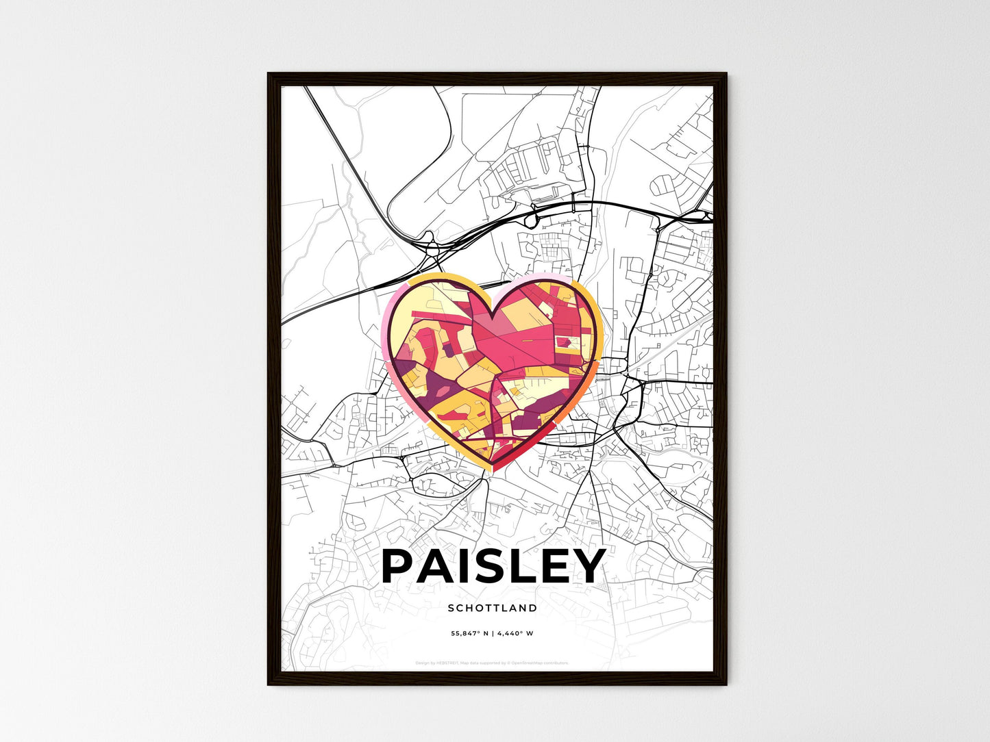 Paisley Scotland wedding art map with heart icon