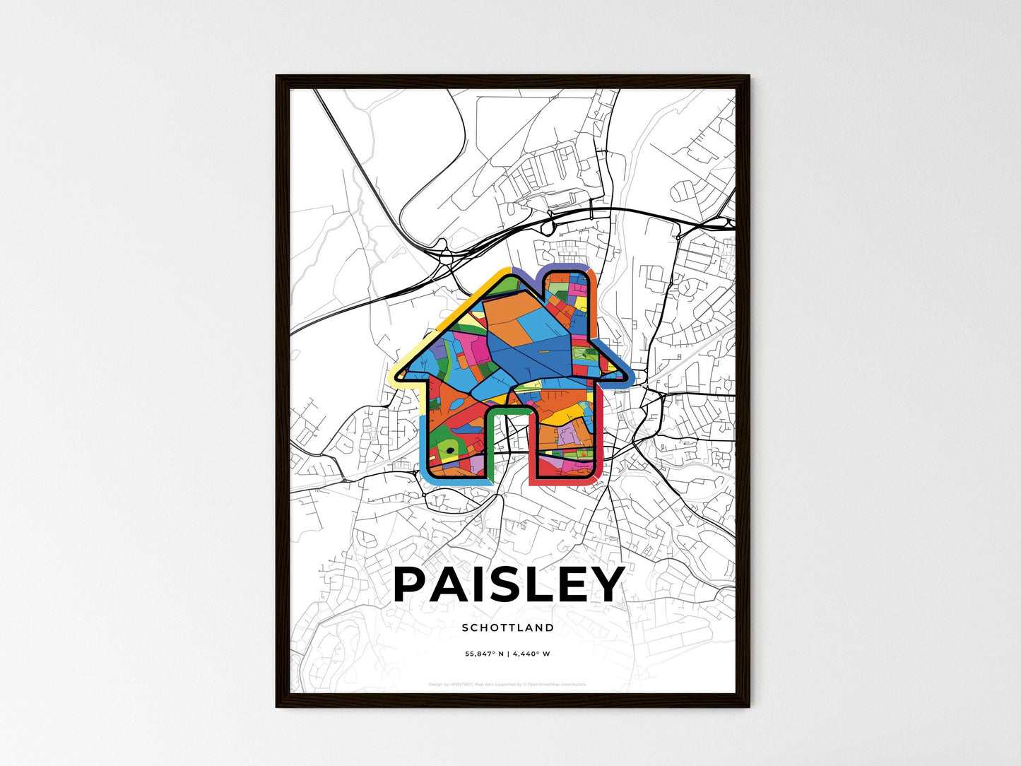 Paisley Scotland wedding art map with home icon