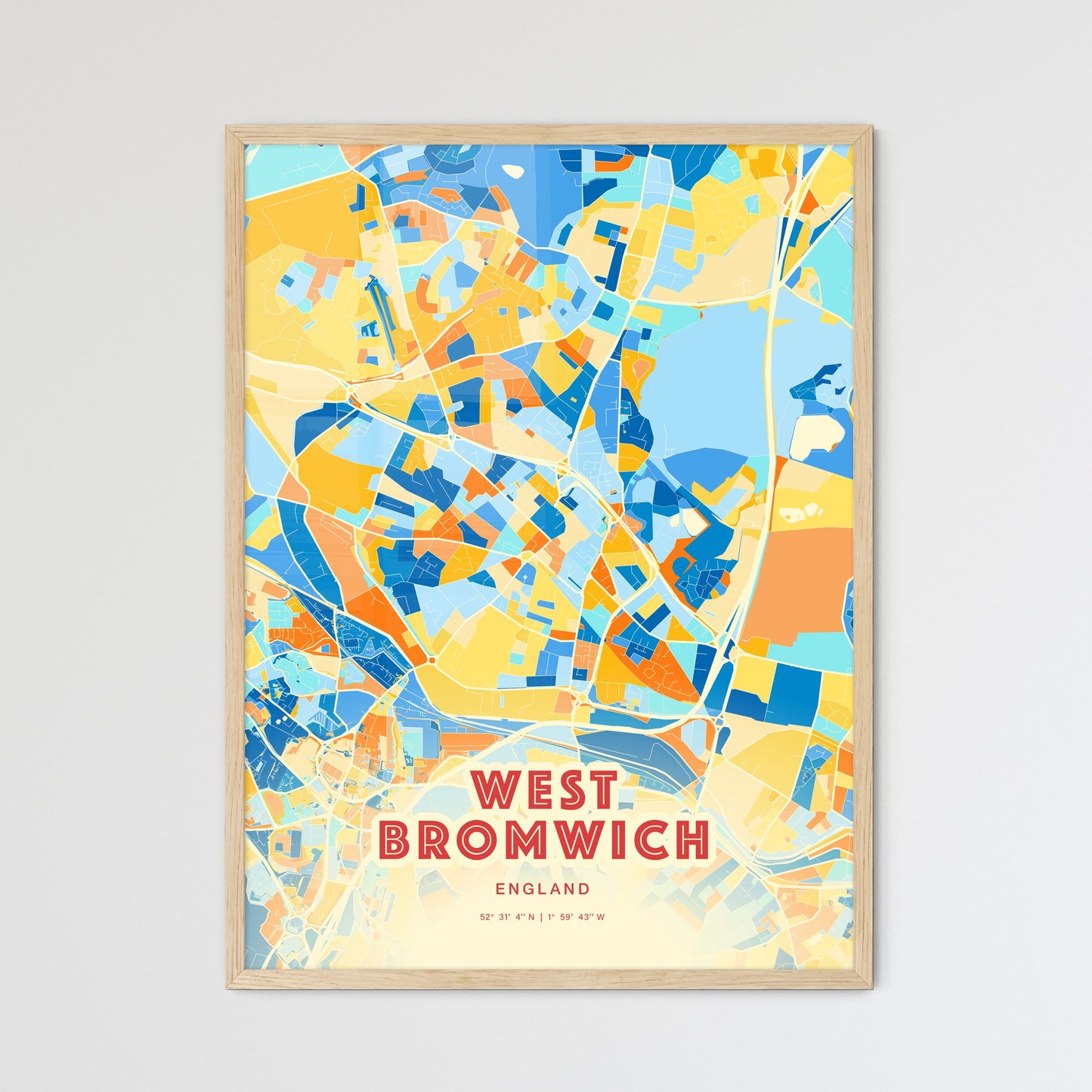 Colorful WEST BROMWICH ENGLAND Fine Art Map Blue Orange