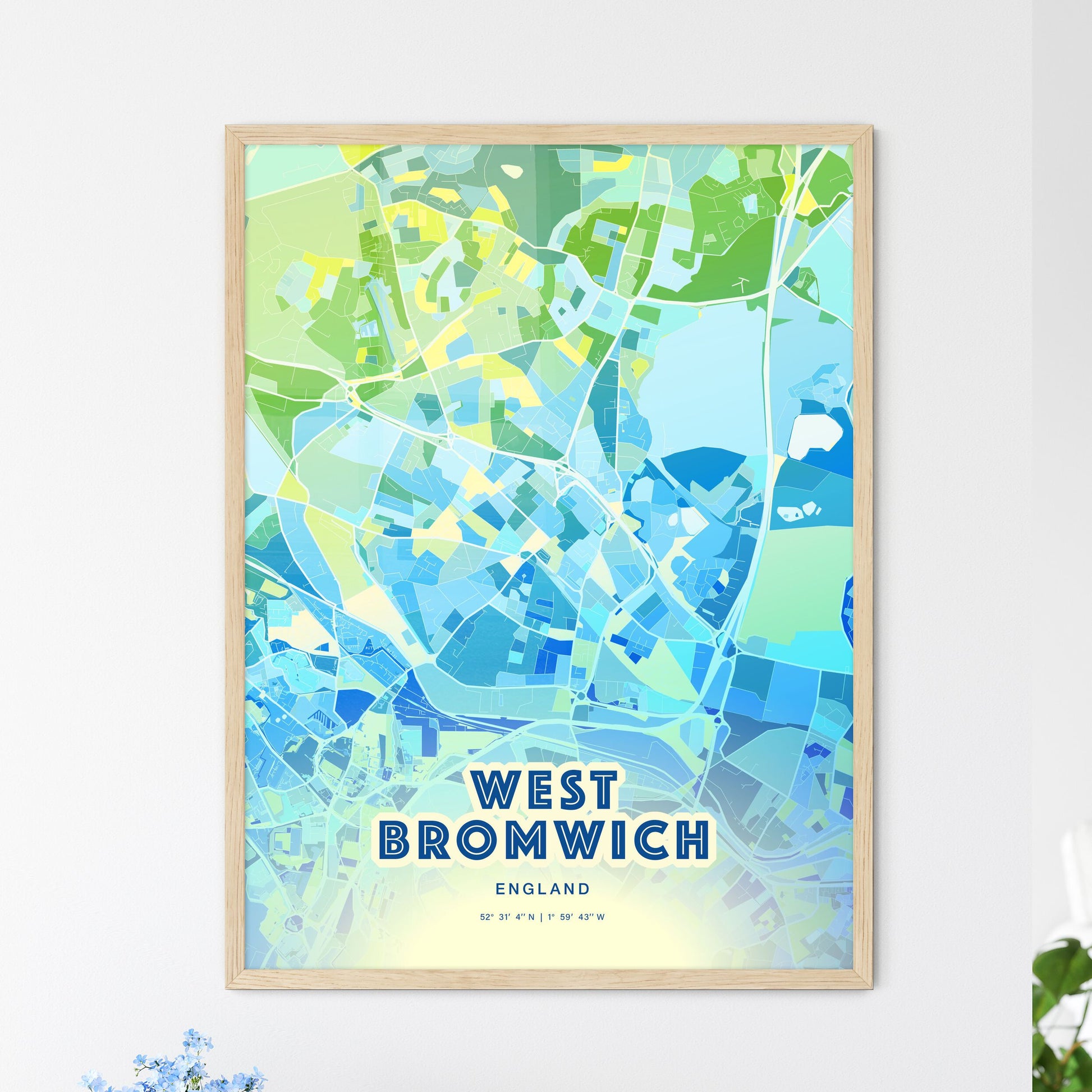 Colorful WEST BROMWICH ENGLAND Fine Art Map Cool Blue