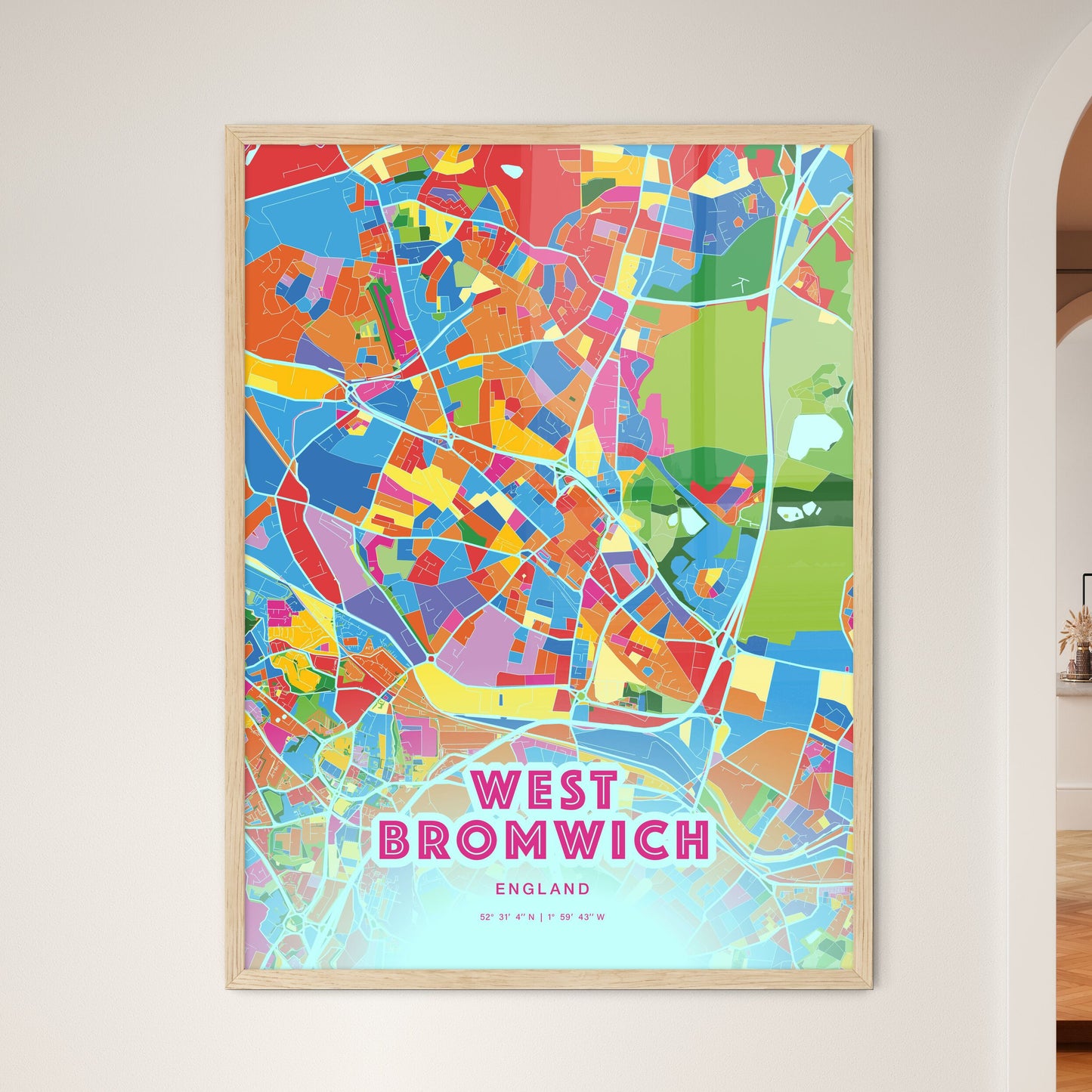 Colorful WEST BROMWICH ENGLAND Fine Art Map Crazy Colors