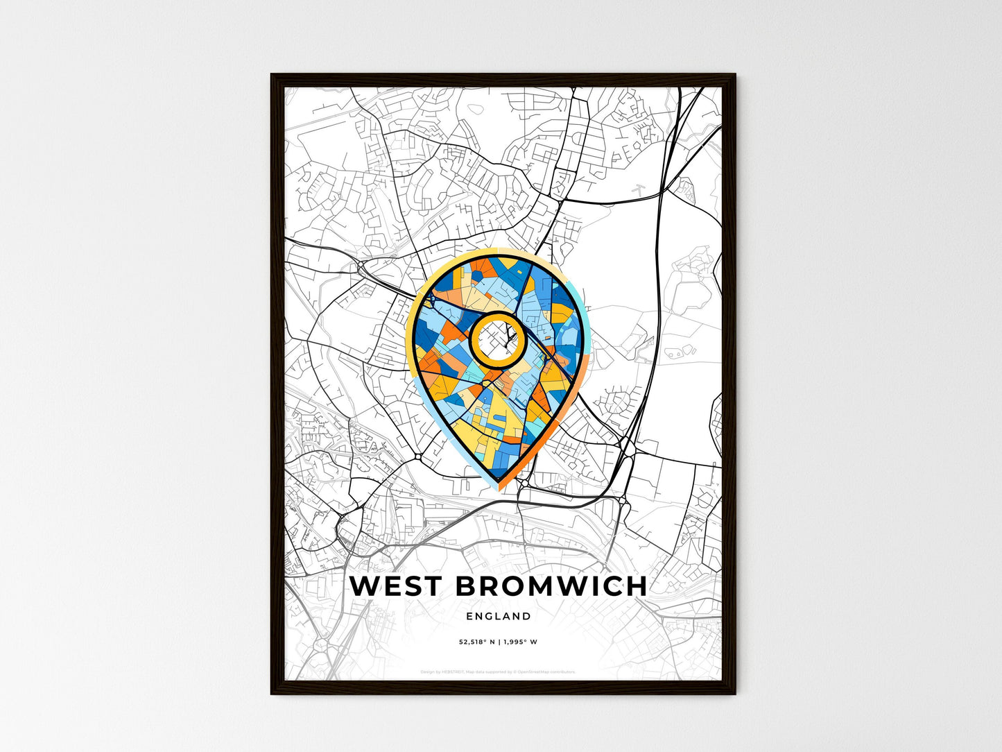 West Bromwich England wedding art map with pointer icon