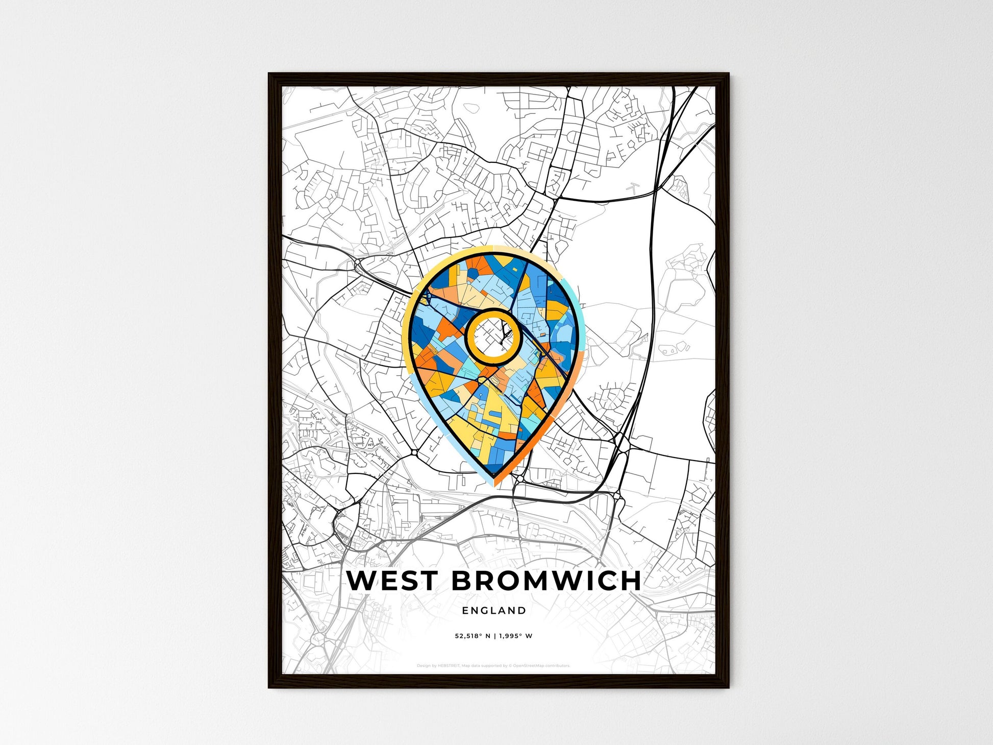 West Bromwich England wedding art map with pointer icon