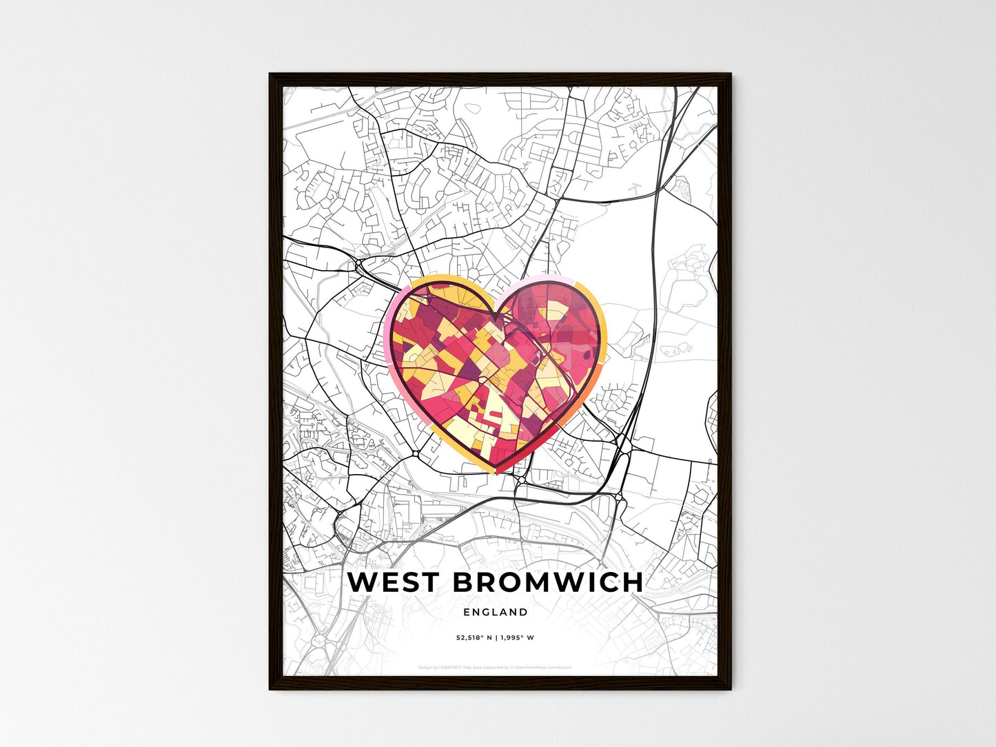 West Bromwich England wedding art map with heart icon