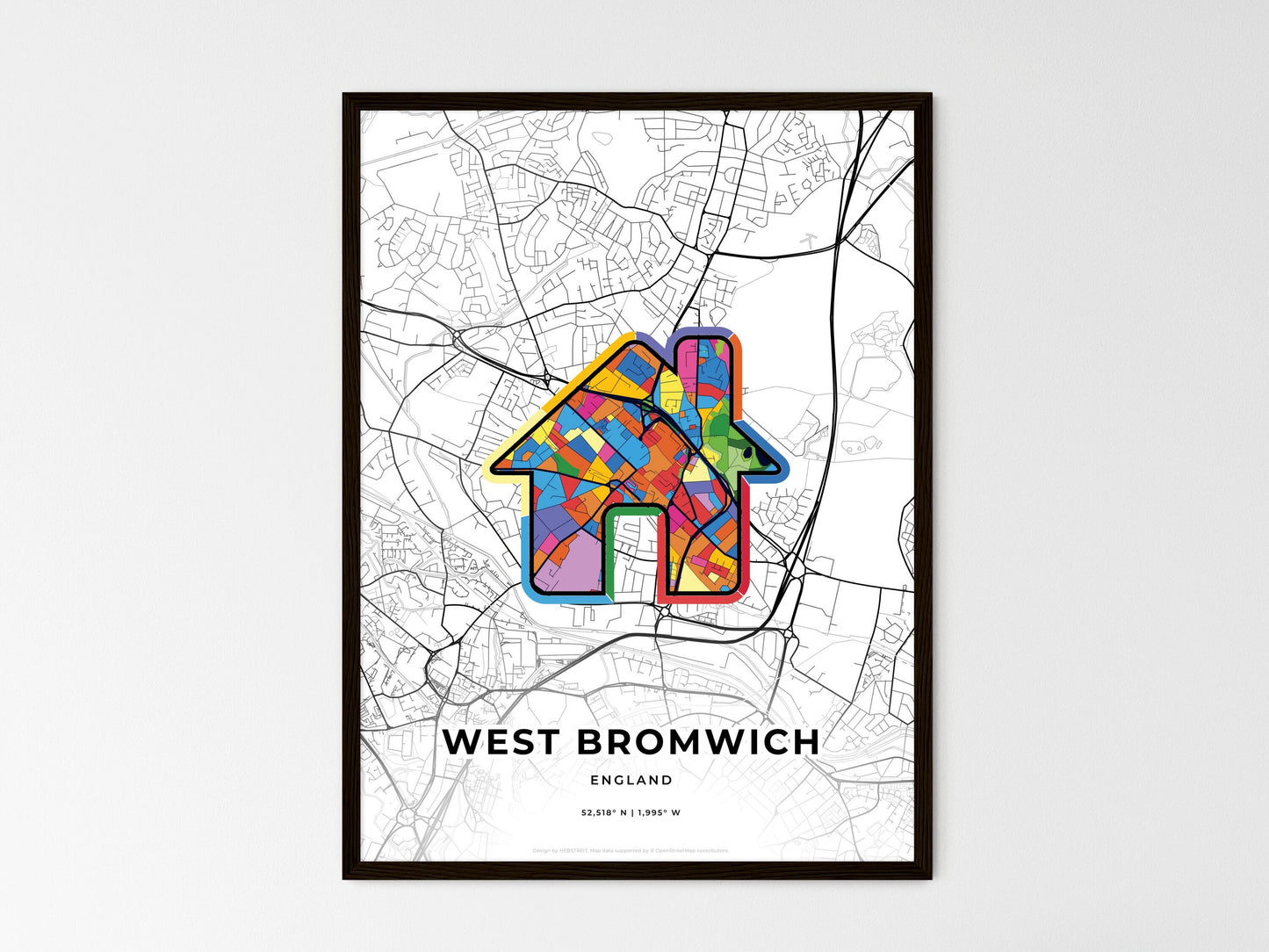 West Bromwich England wedding art map with home icon