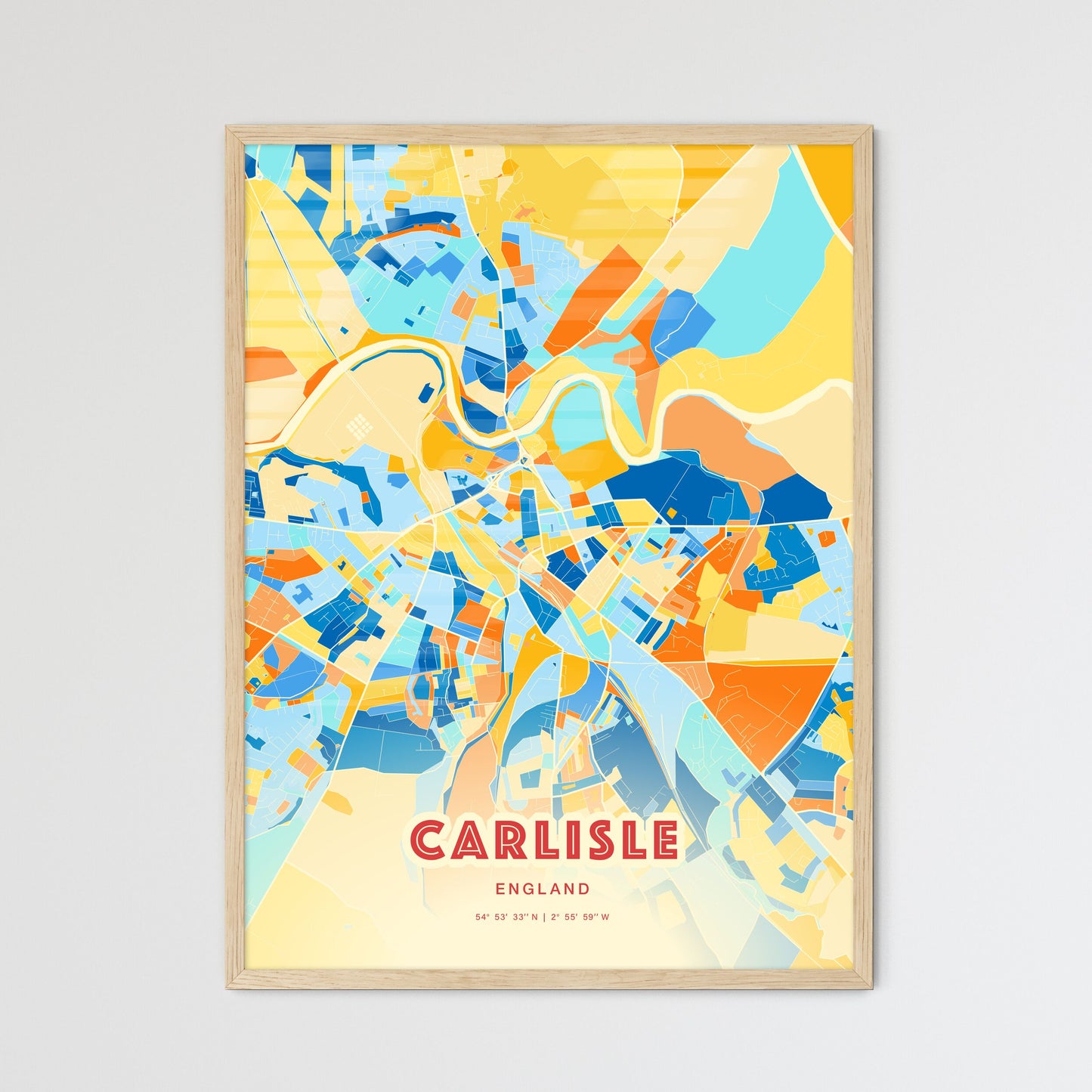 Colorful Carlisle England Fine Art Map Blue Orange