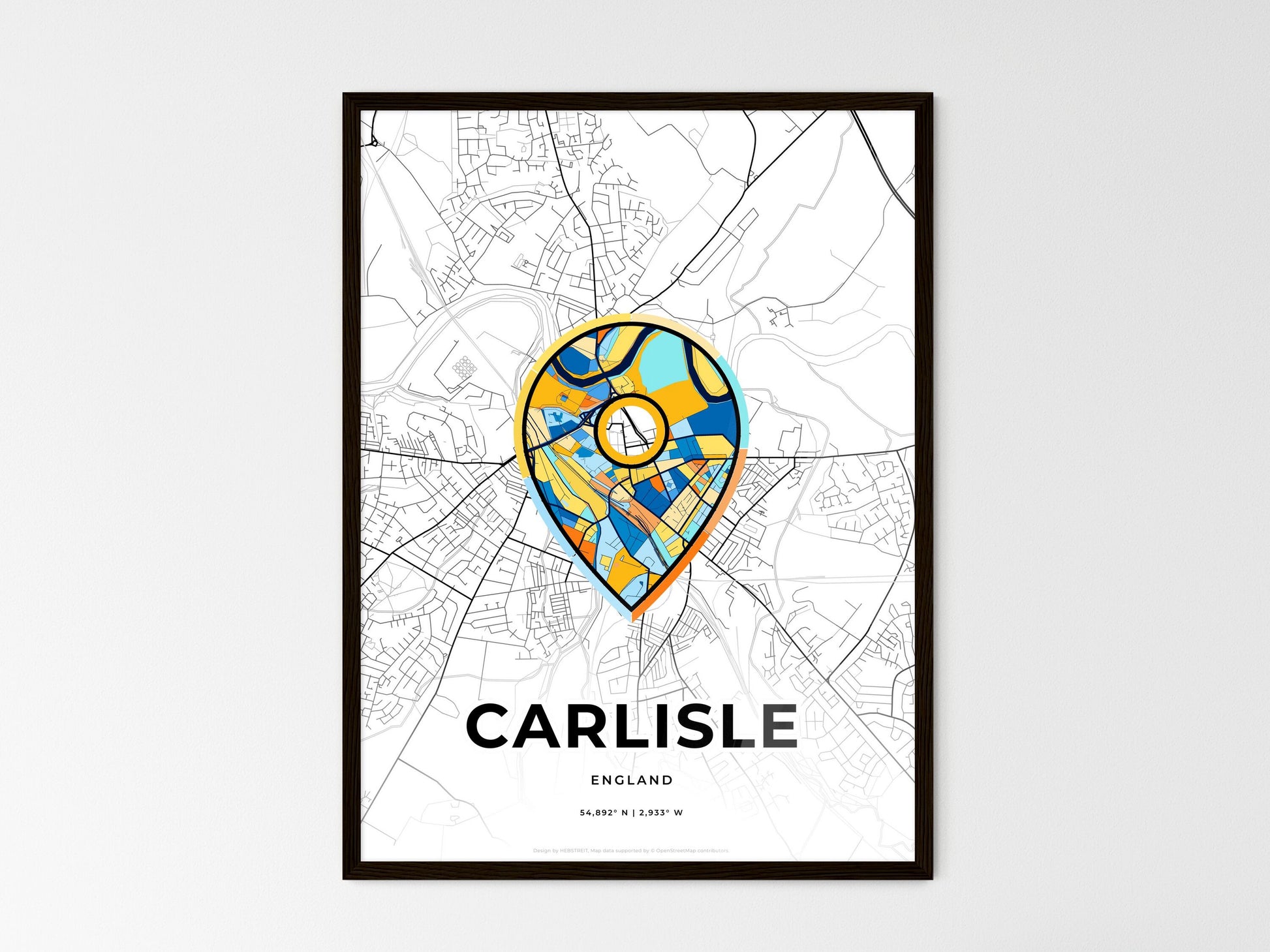 Carlisle England wedding art map with pointer icon