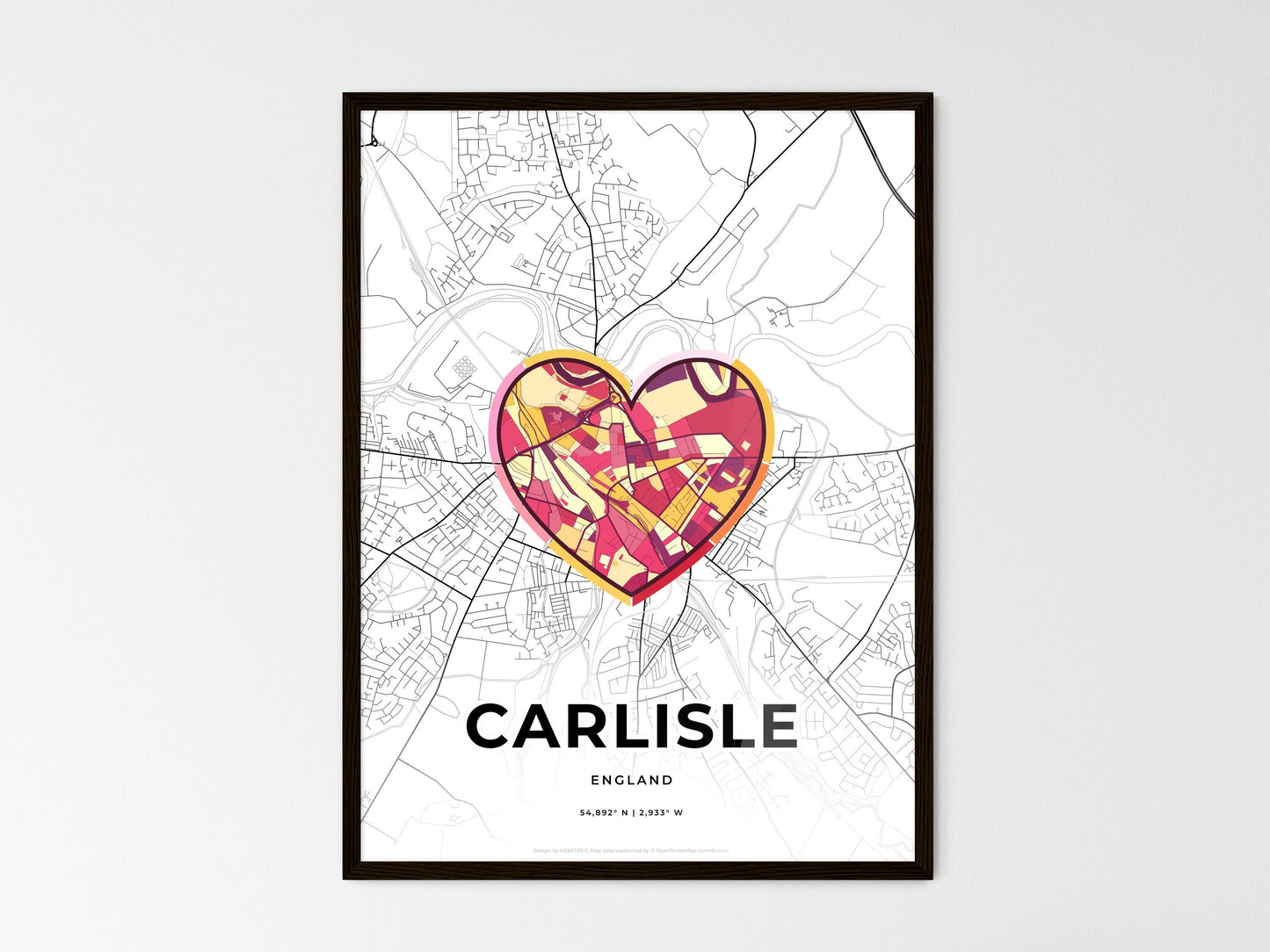 Carlisle England wedding art map with heart icon