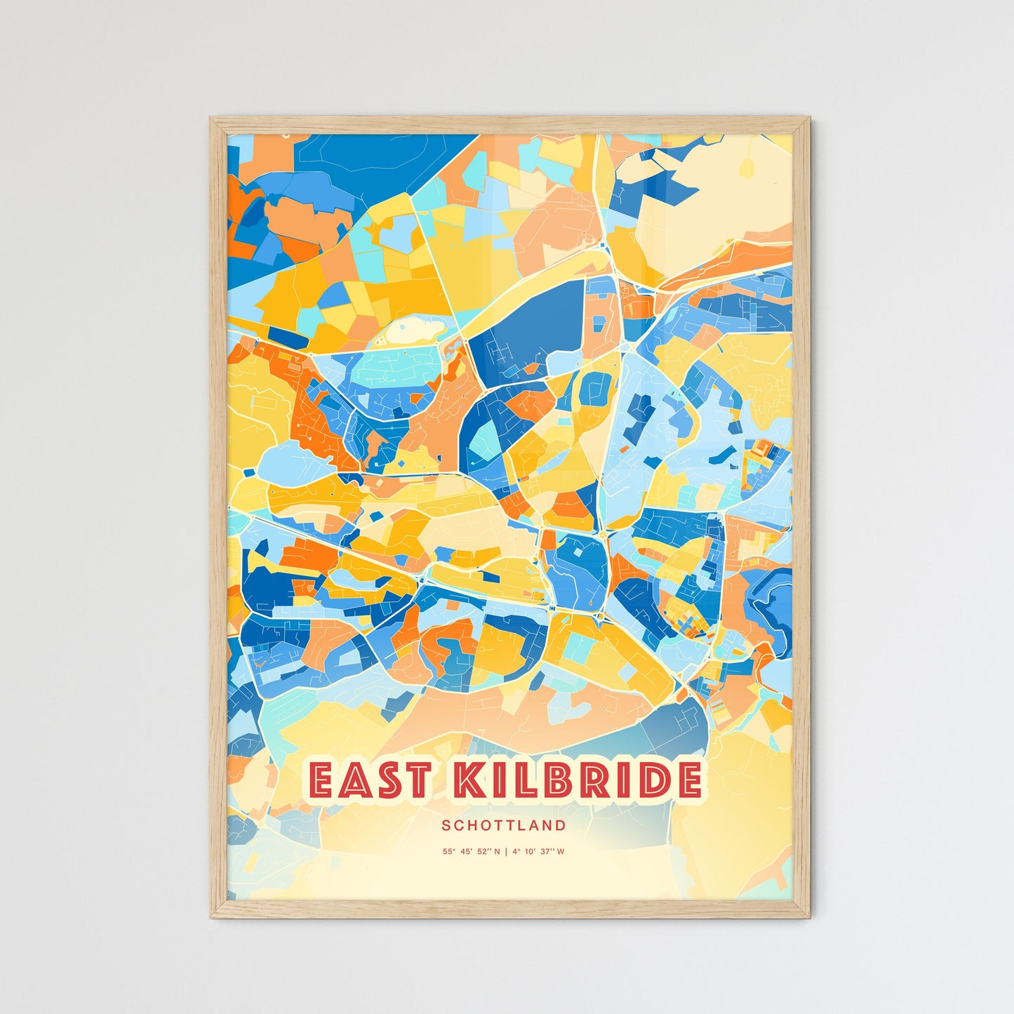 Colorful EAST KILBRIDE SCOTLAND Fine Art Map Blue Orange