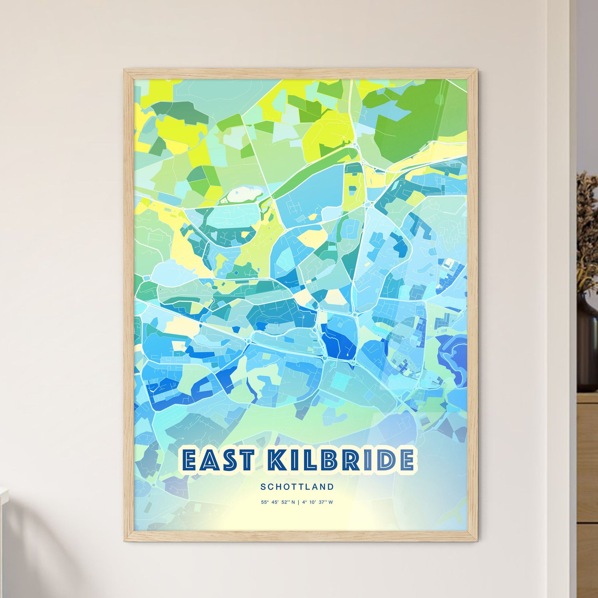 Colorful EAST KILBRIDE SCOTLAND Fine Art Map Cool Blue