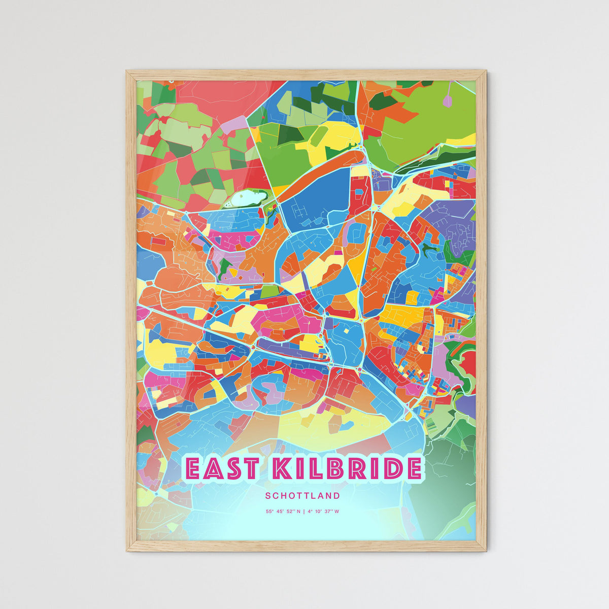 Colorful EAST KILBRIDE SCOTLAND Fine Art Map Crazy Colors
