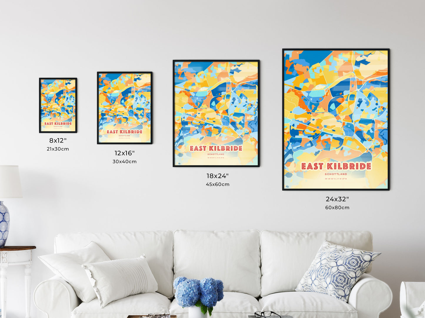 Colorful EAST KILBRIDE SCOTLAND Fine Art Map Blue Orange