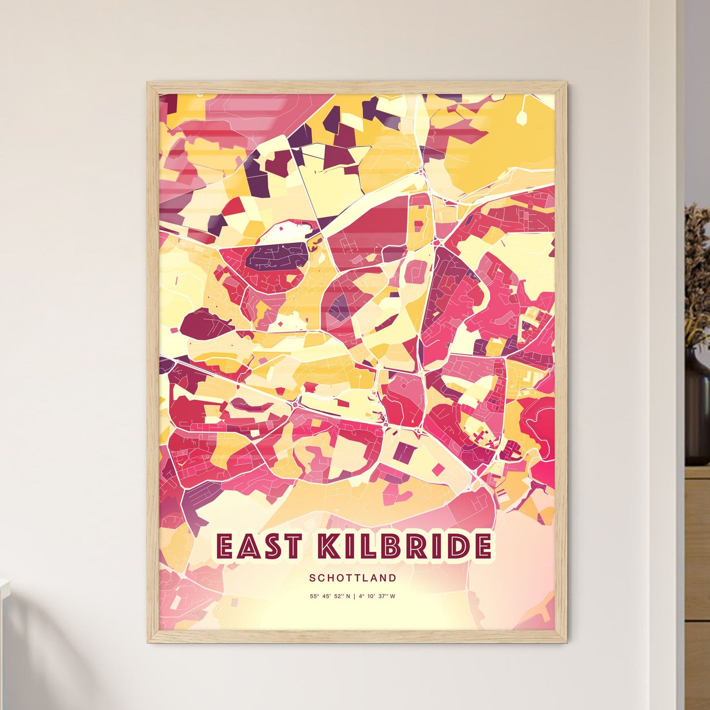 Colorful EAST KILBRIDE SCOTLAND Fine Art Map Hot Red