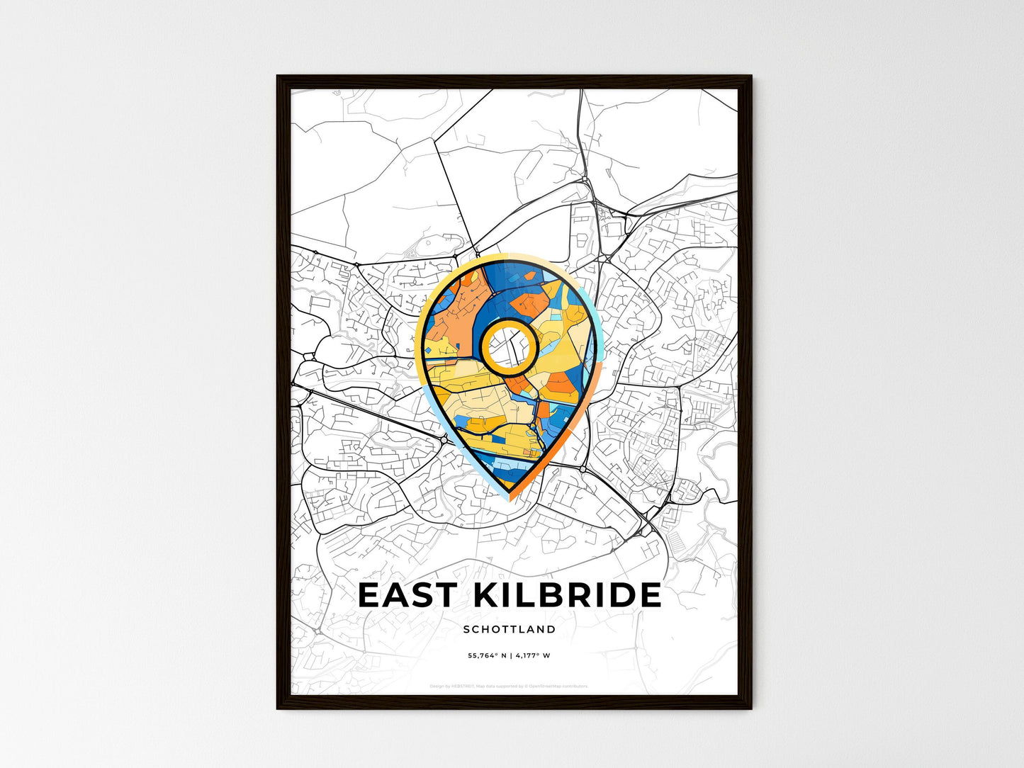 East Kilbride Scotland wedding art map with pointer icon