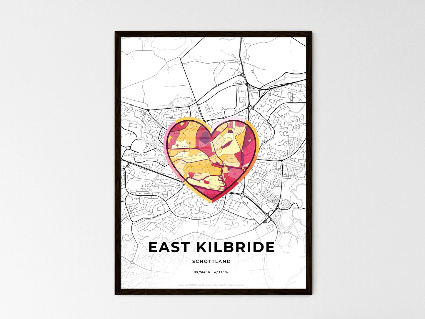 East Kilbride Scotland wedding art map with heart icon