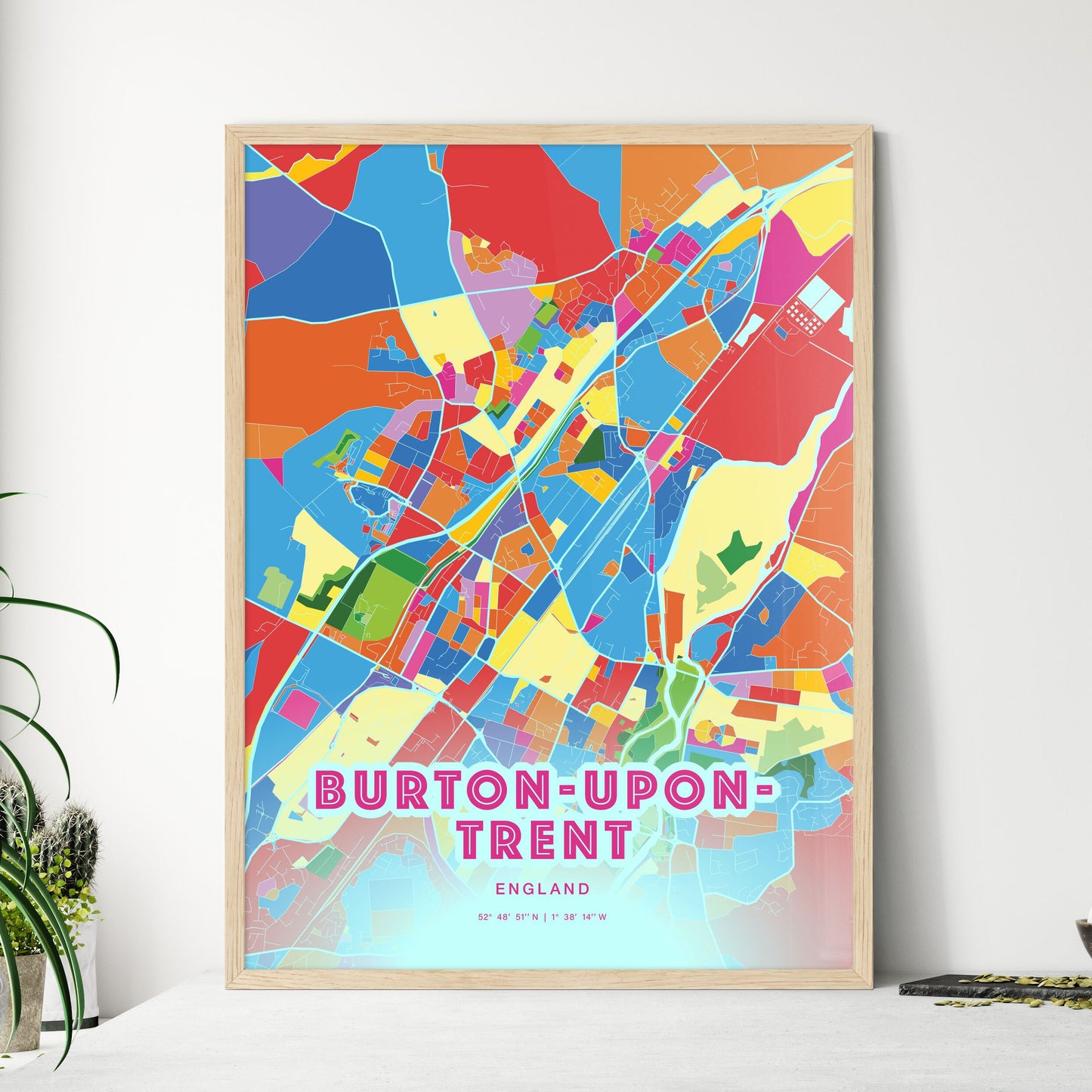 Colorful BURTON-UPON-TRENT ENGLAND Fine Art Map Crazy Colors