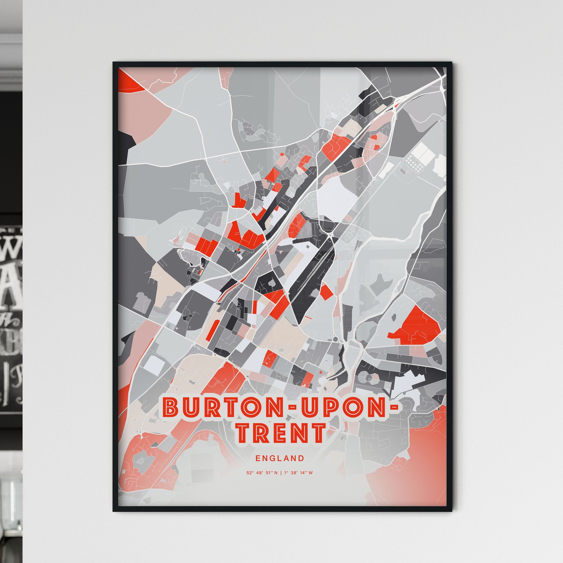 Colorful BURTON-UPON-TRENT ENGLAND Fine Art Map Modern