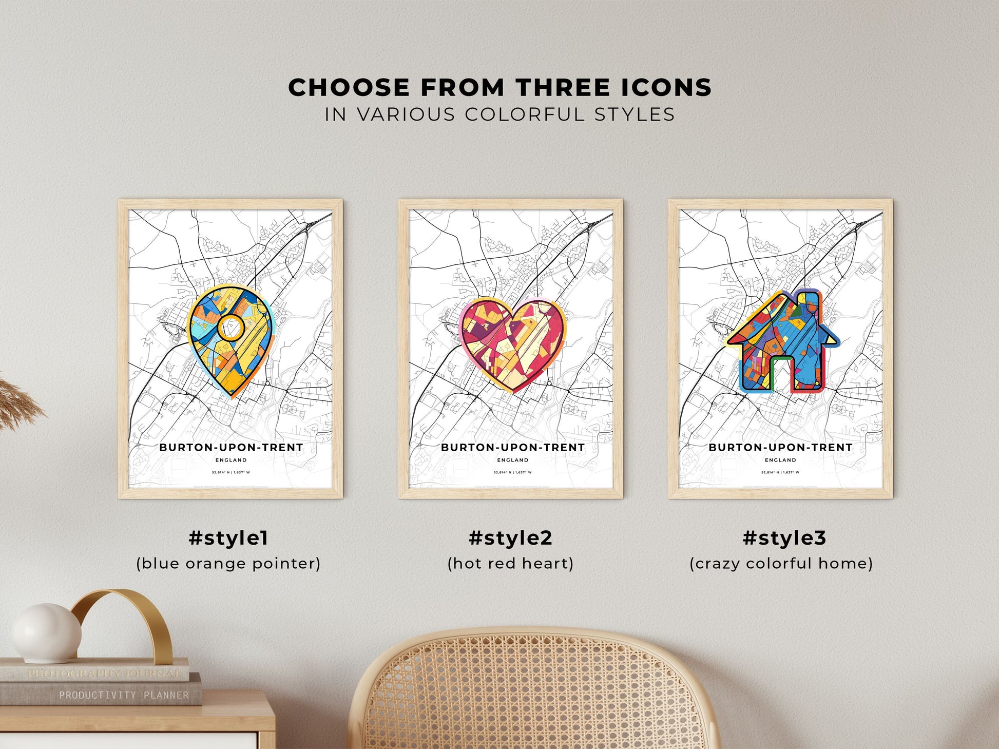 Burton-Upon-Trent England maps with colorful icons
