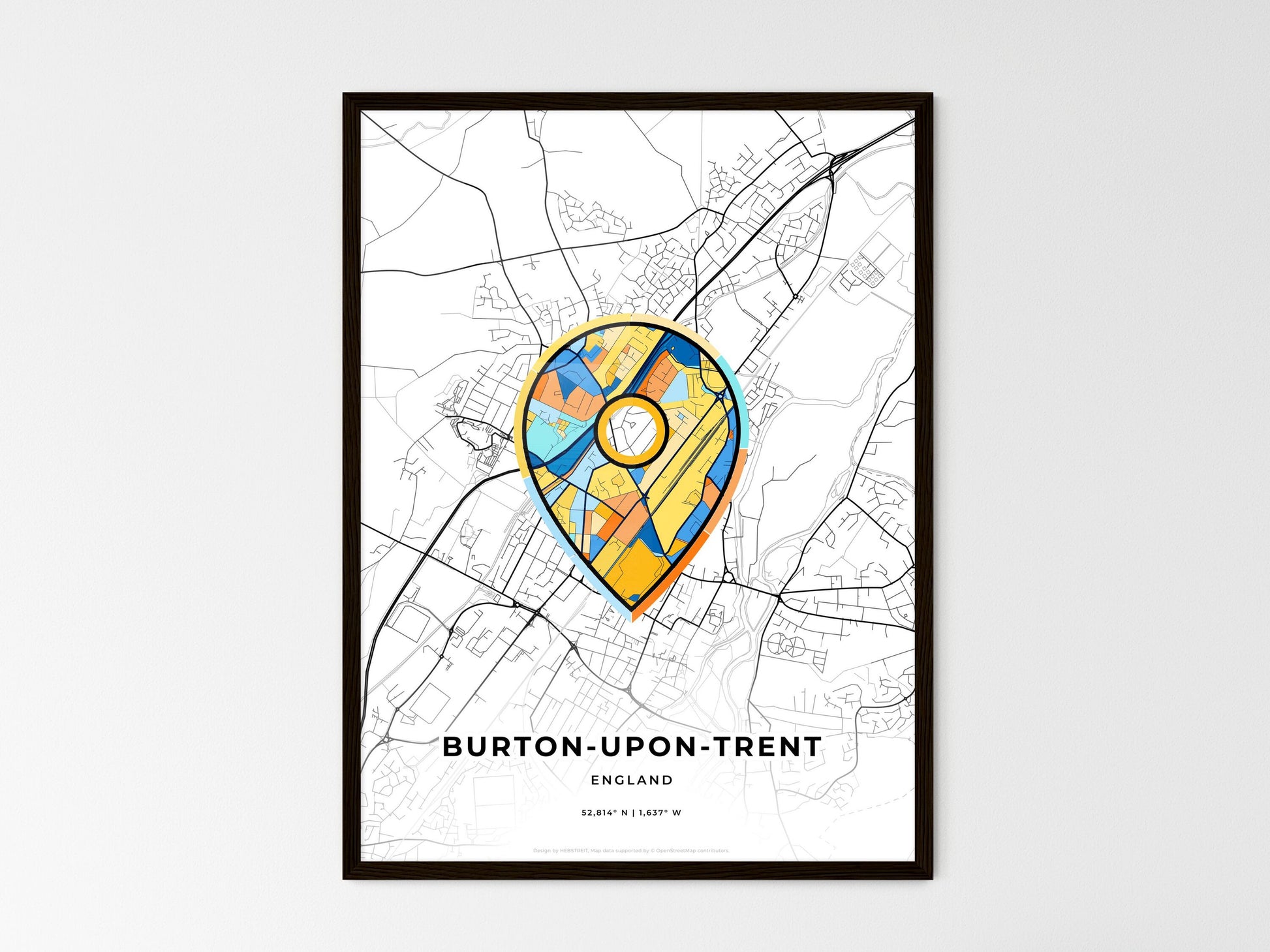 Burton-Upon-Trent England wedding art map with pointer icon