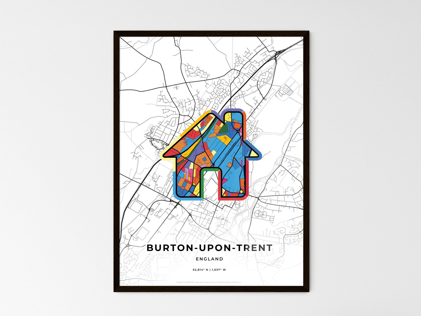 Burton-Upon-Trent England wedding art map with home icon