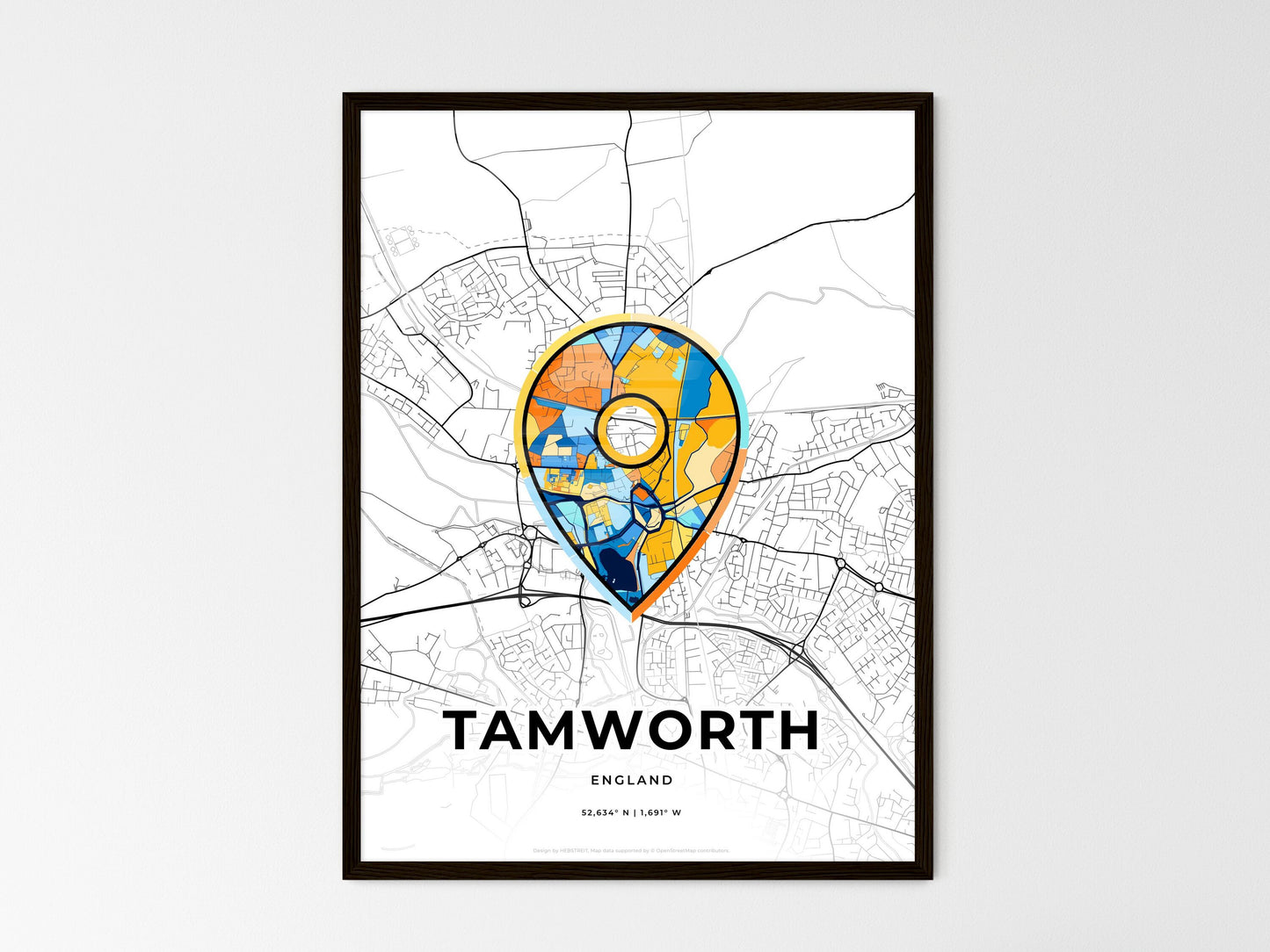 Tamworth England wedding art map with pointer icon