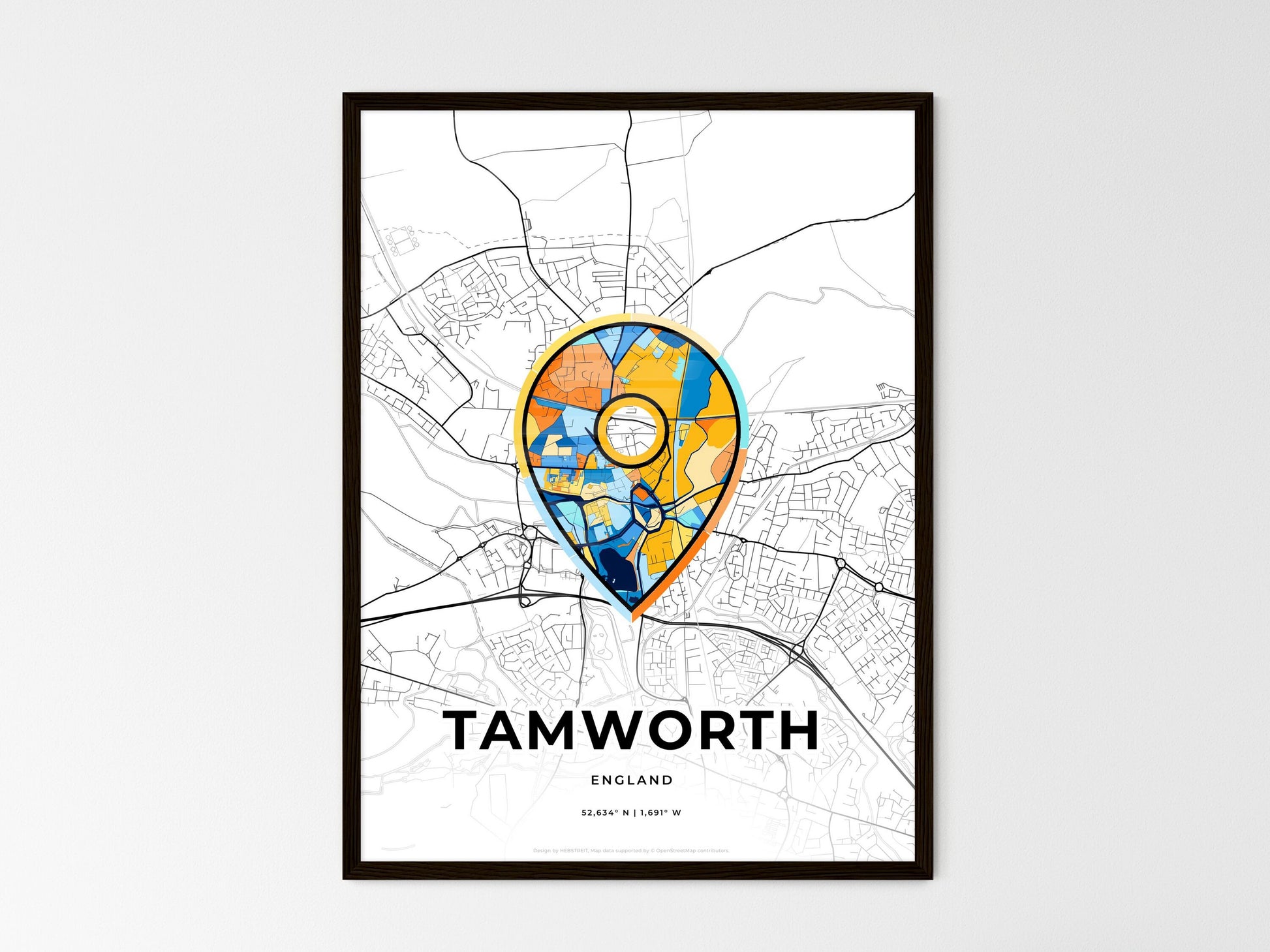 Tamworth England wedding art map with pointer icon