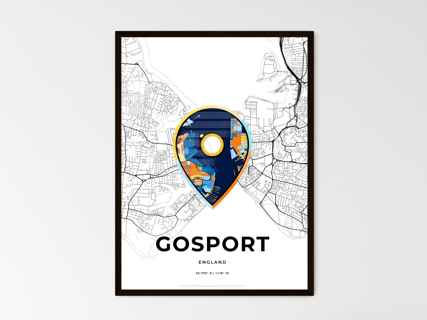 Gosport England wedding art map with pointer icon