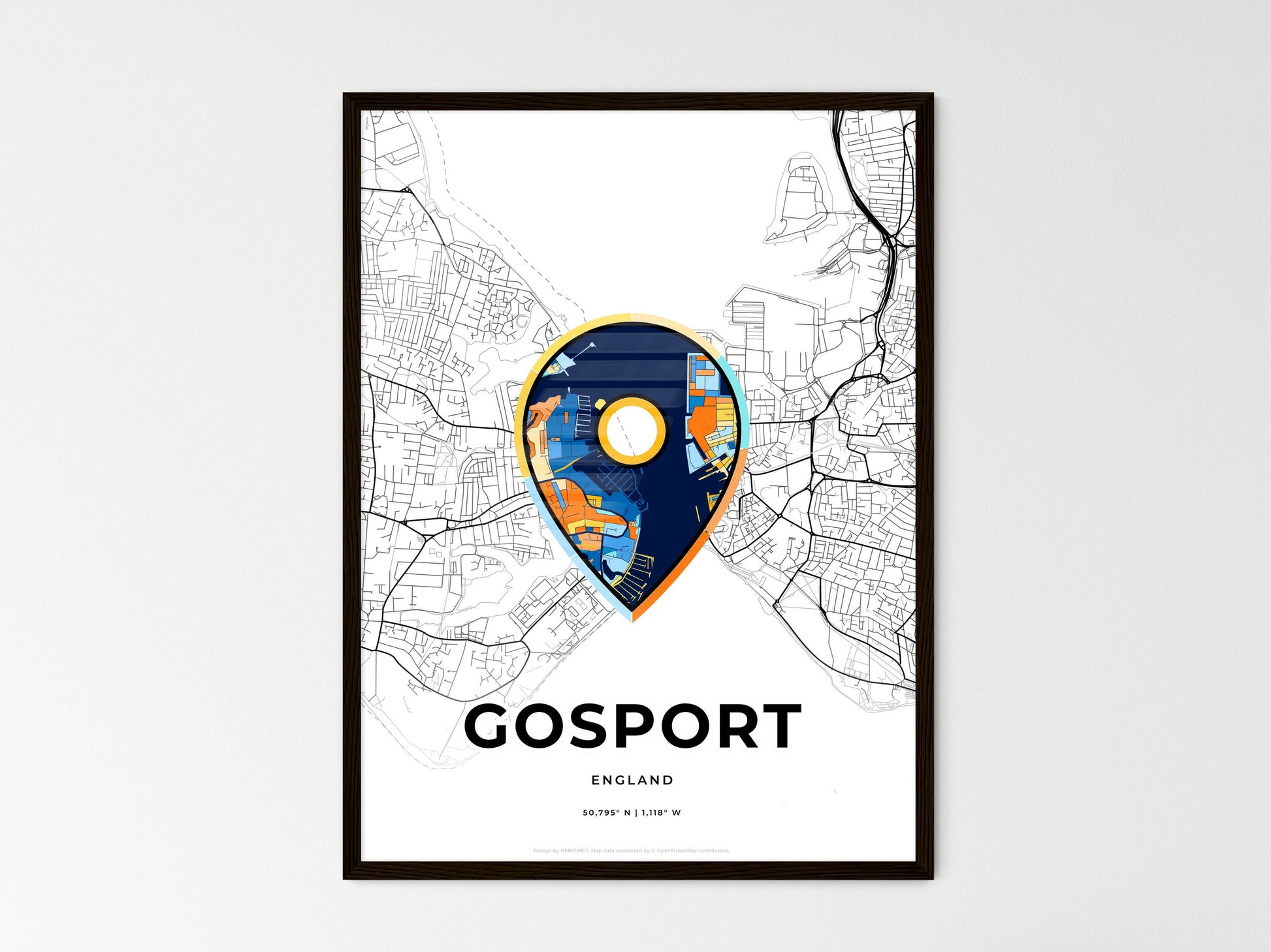 Gosport England wedding art map with pointer icon