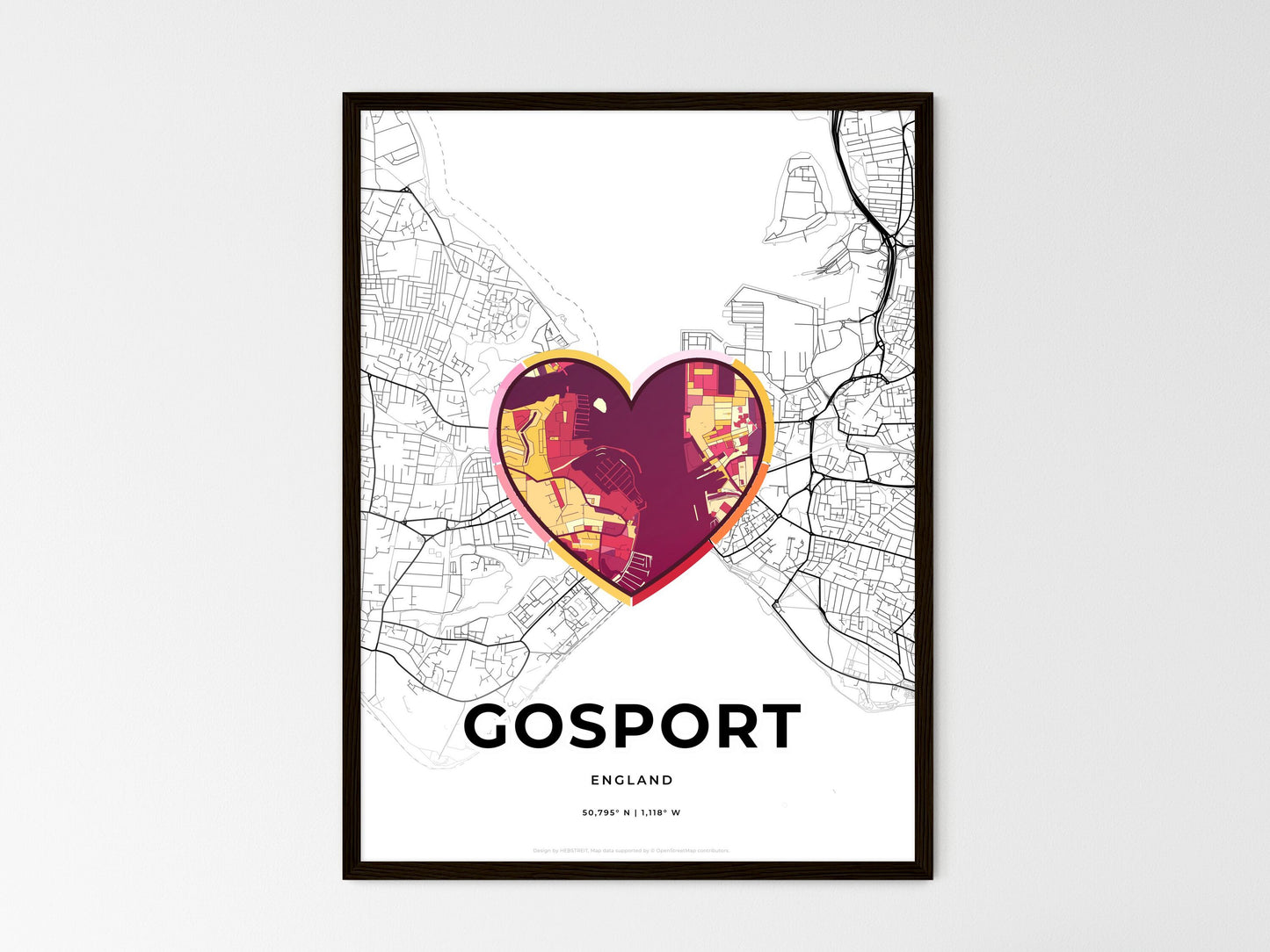 Gosport England wedding art map with heart icon