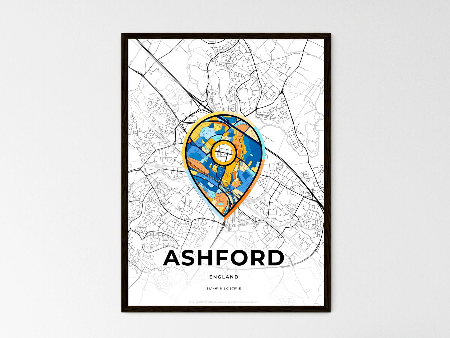 Ashford England wedding art map with pointer icon