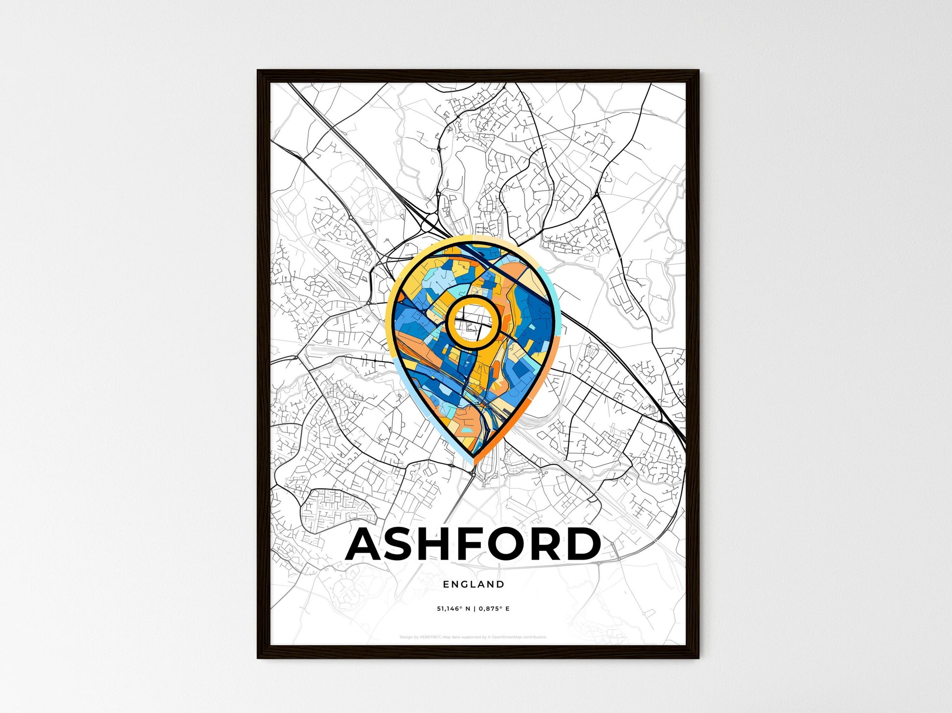 Ashford England wedding art map with pointer icon