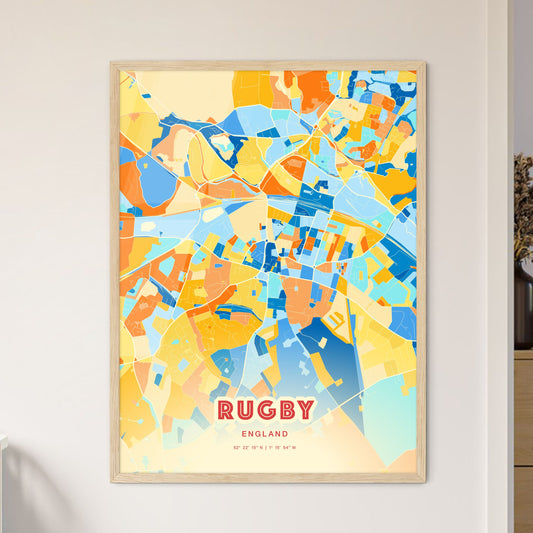 Colorful RUGBY ENGLAND Fine Art Map Blue Orange