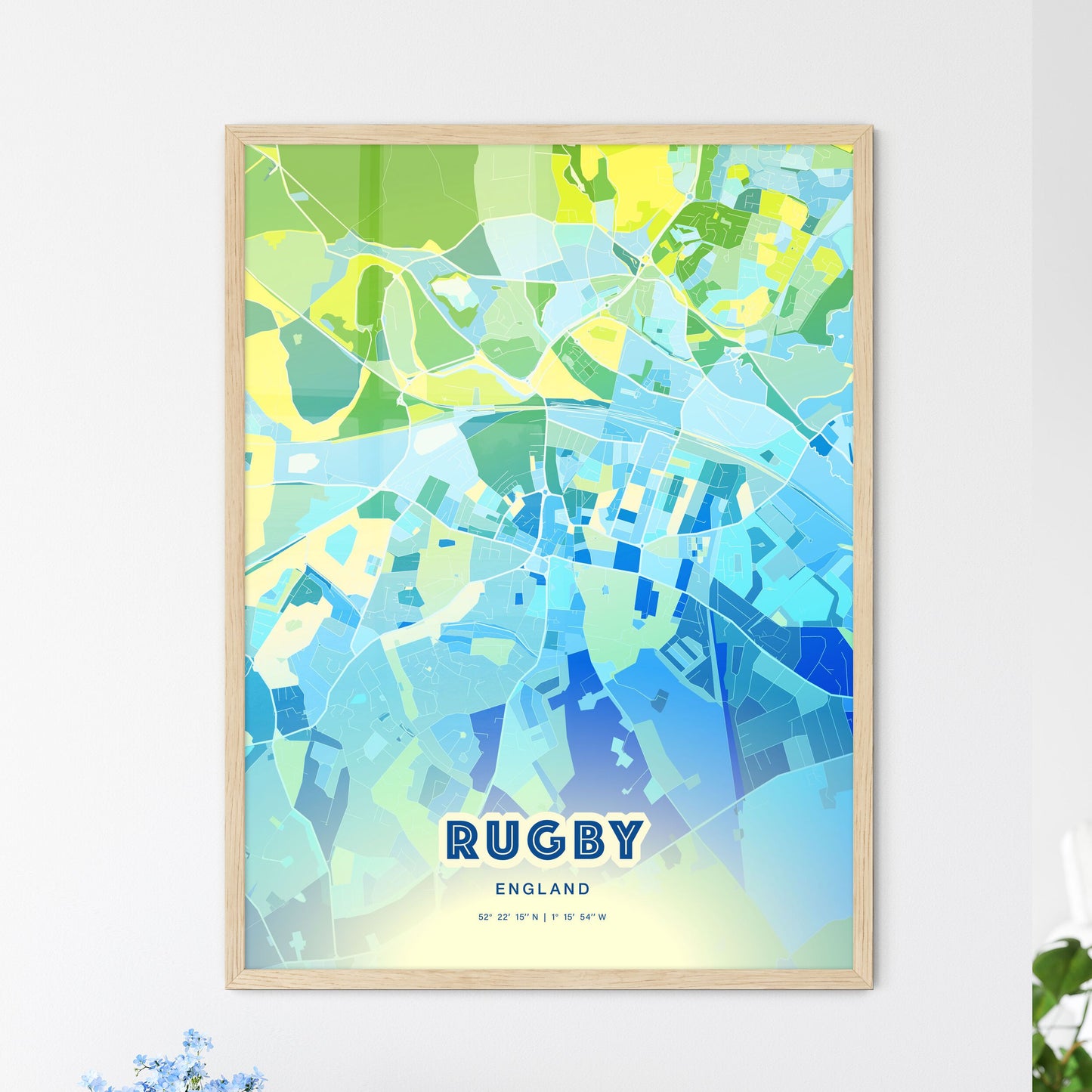 Colorful RUGBY ENGLAND Fine Art Map Cool Blue