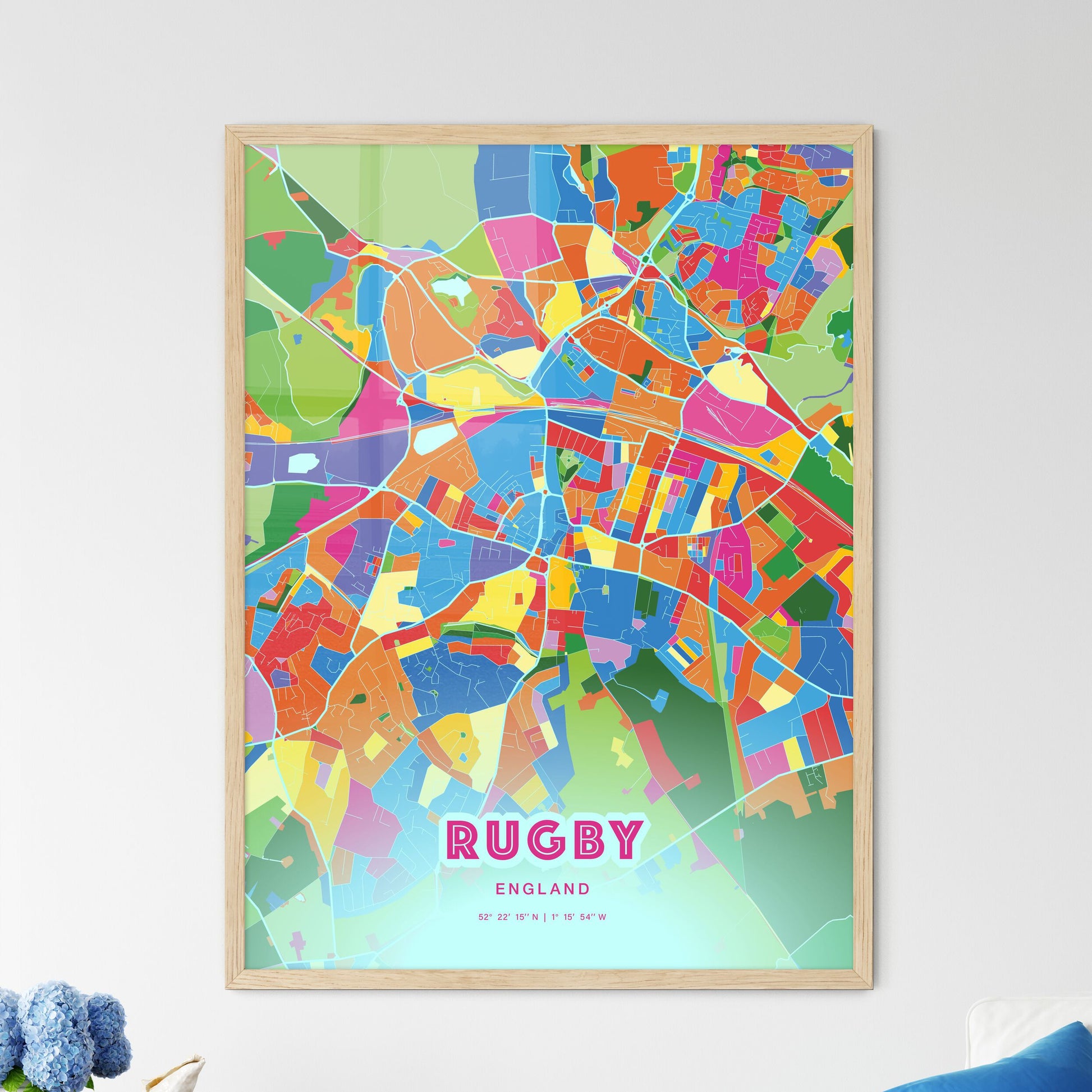 Colorful RUGBY ENGLAND Fine Art Map Crazy Colors